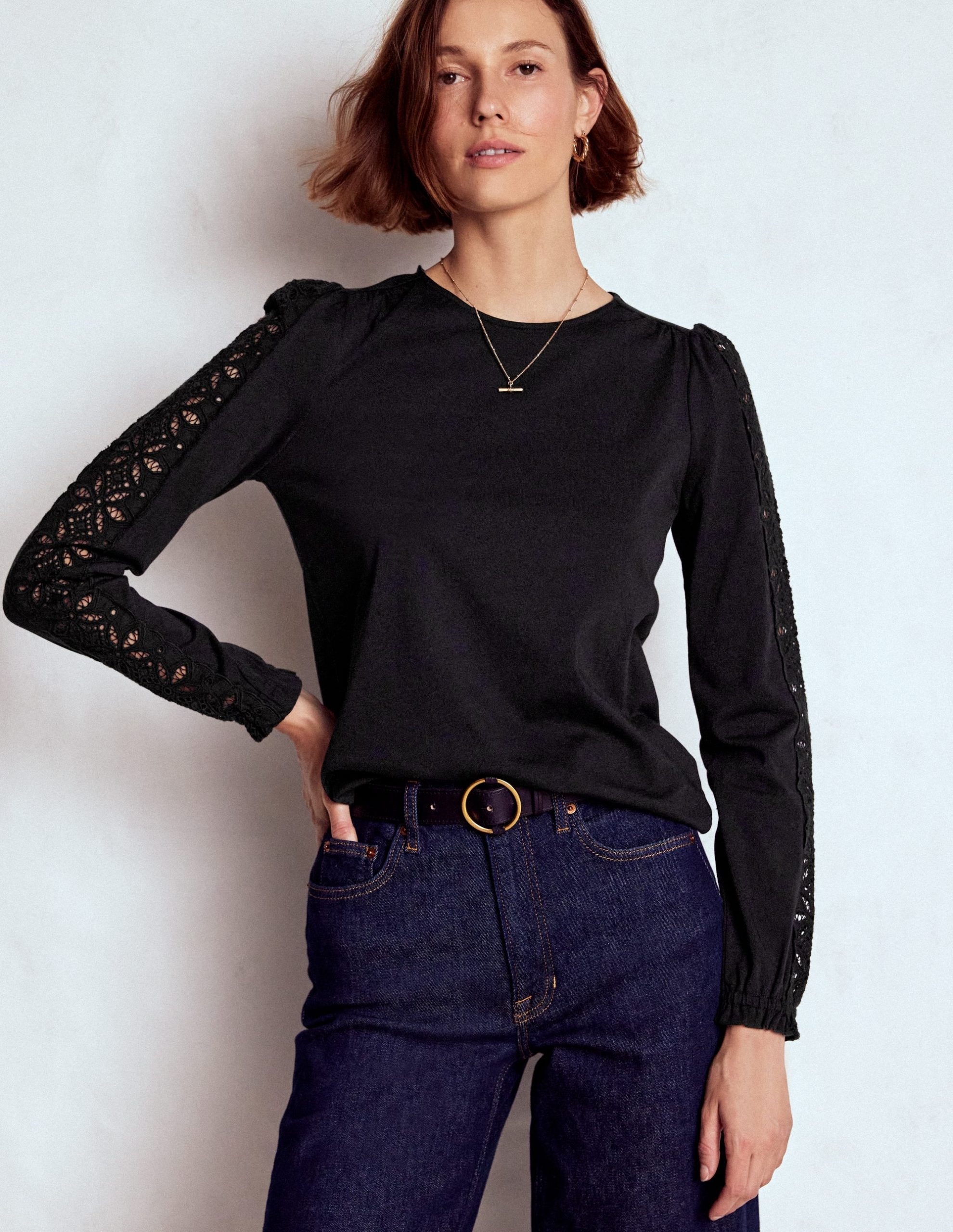 Scarlett Broderie Trim Top-Black - Image 2