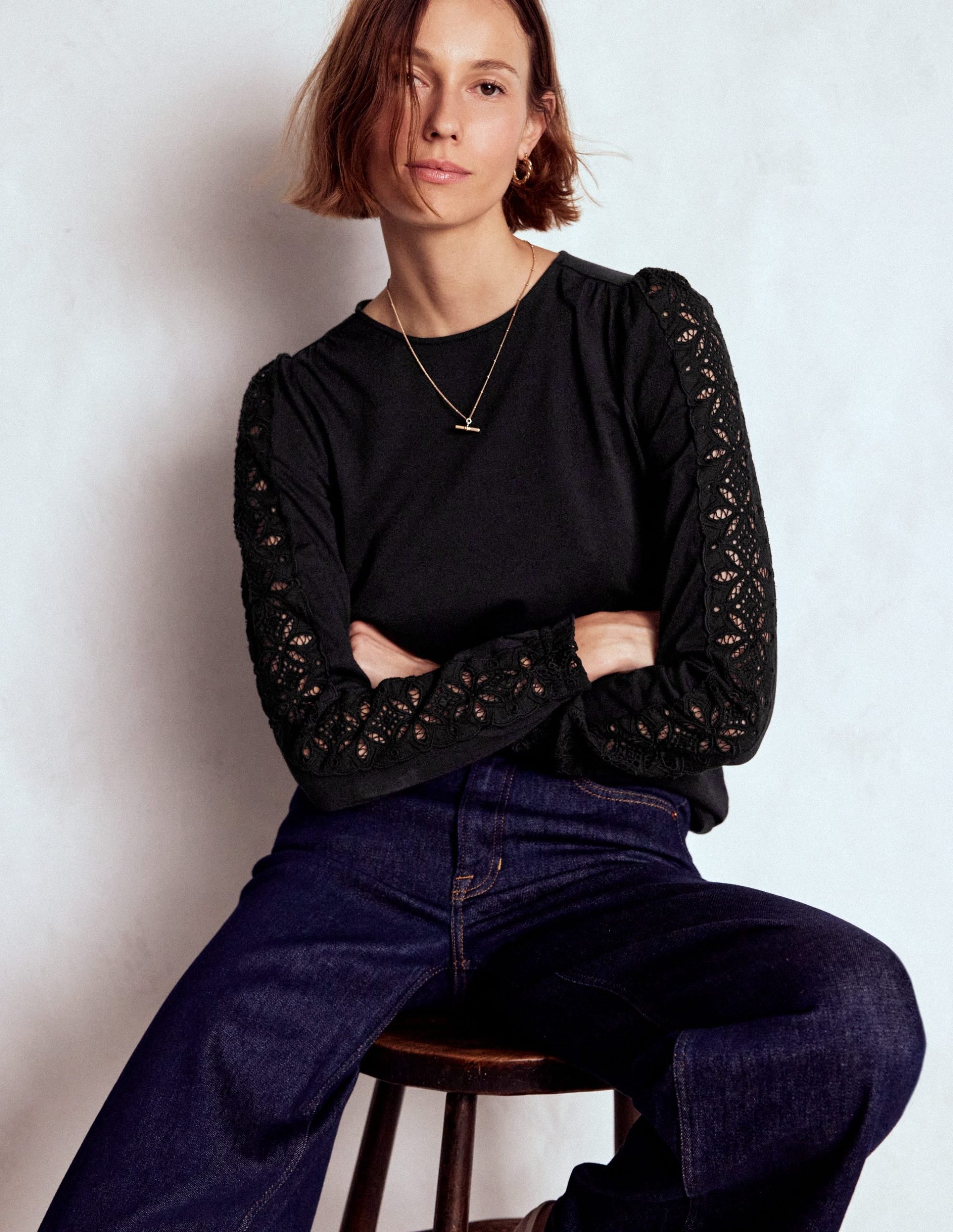 Scarlett Broderie Trim Top-Black - Image 4