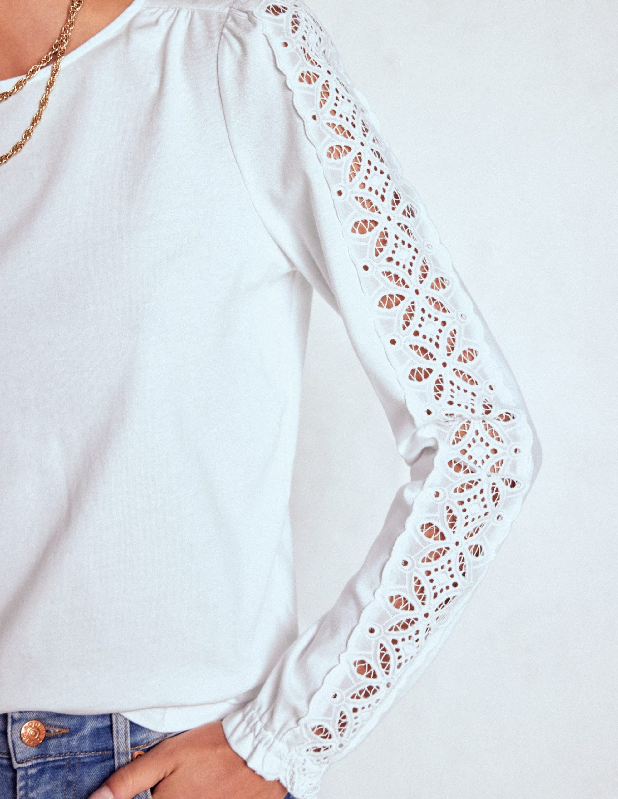 Scarlett Broderie Trim Top-White - Image 2