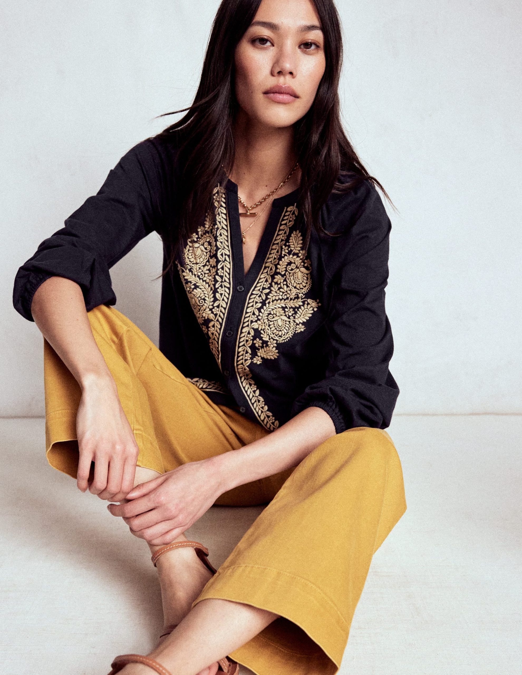 Alma Embroidered Shirt-Navy