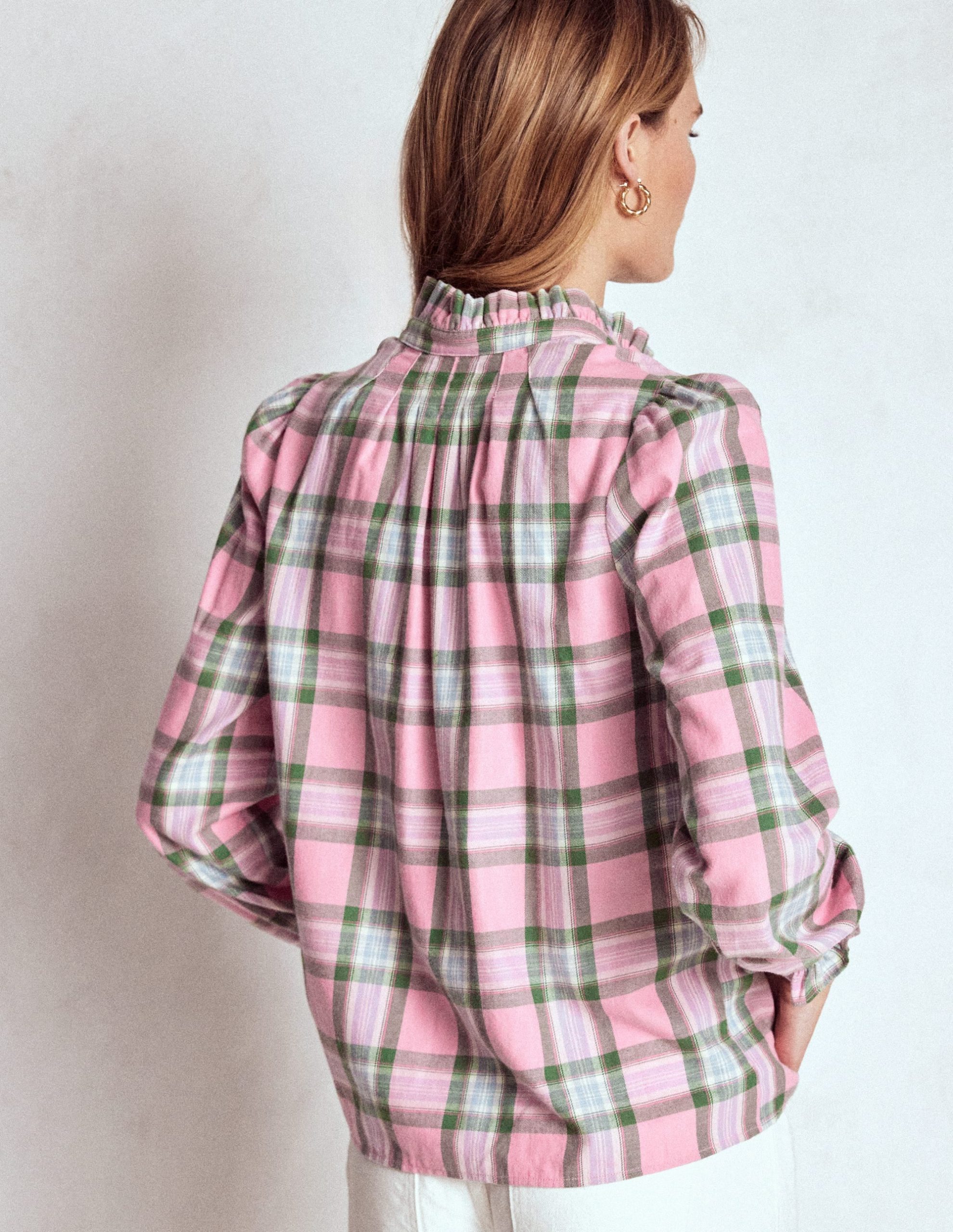 Lorna Brushed Cotton Top-Pink and Green Check - Image 3