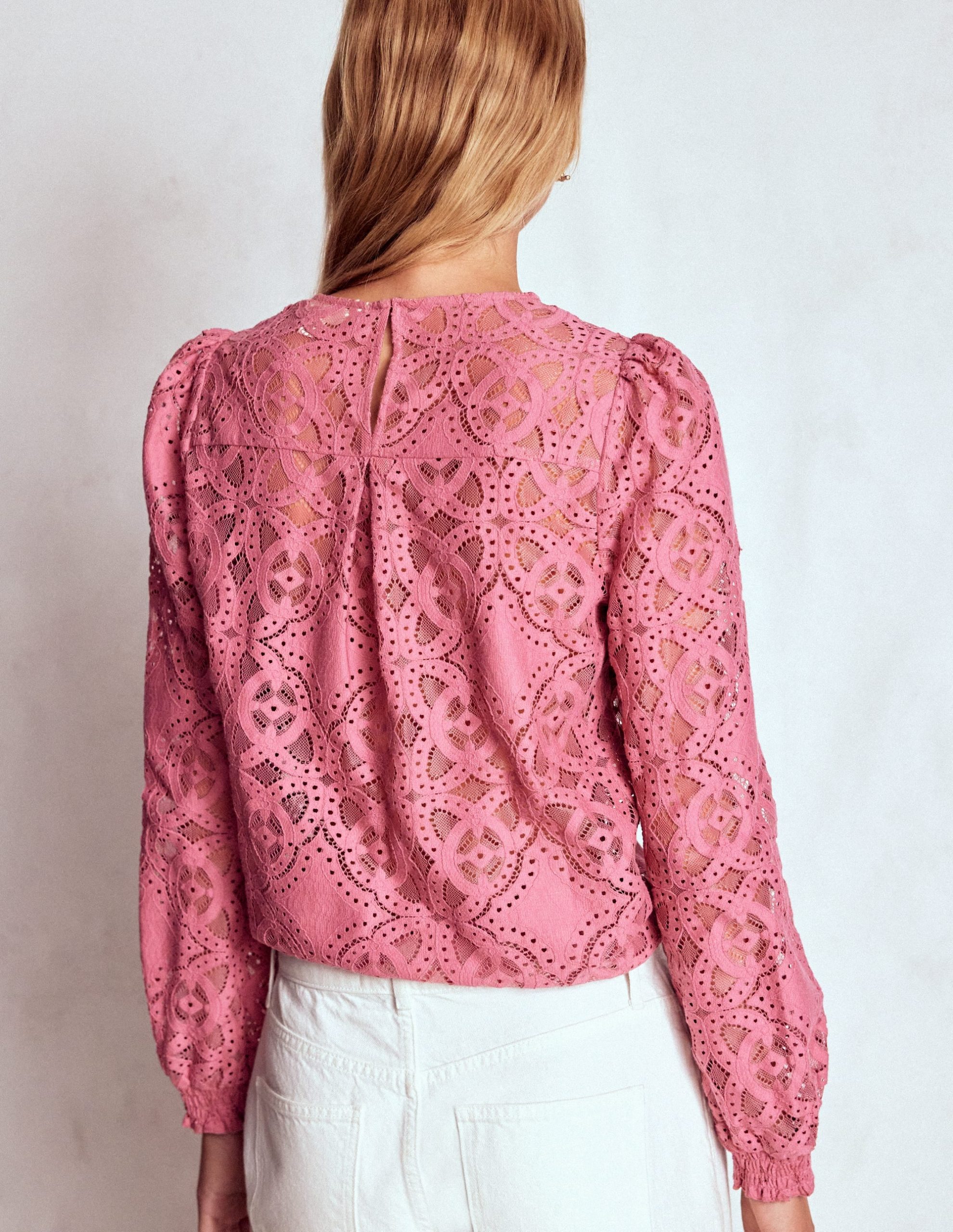 Lace Crew Neck Top-Heather Rose - Image 3