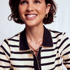 Collared Mariner-Ivory and French Navy Stripe