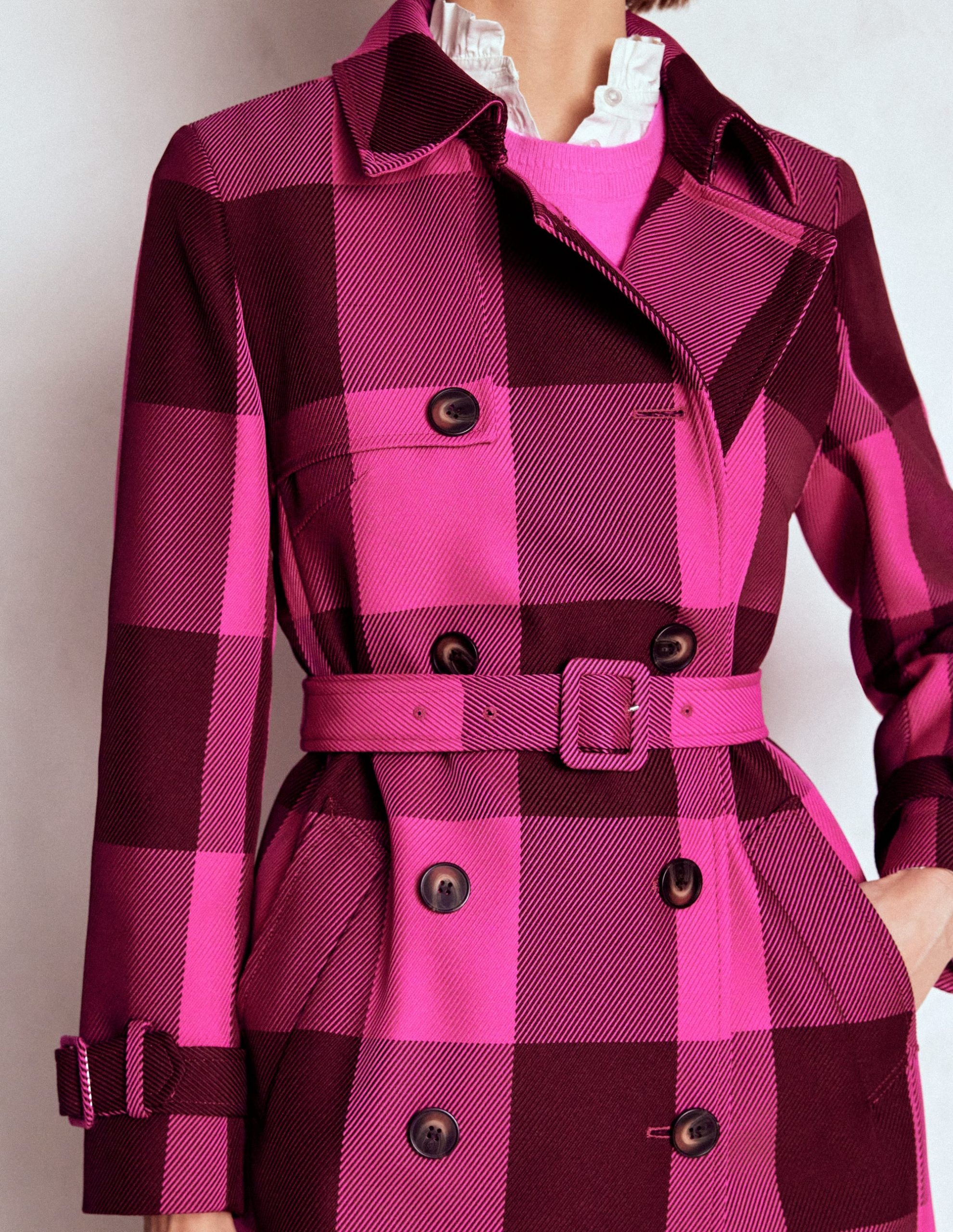 Cheltenham Trench Coat-Pink Peony. Chestnut Gingham - Image 2