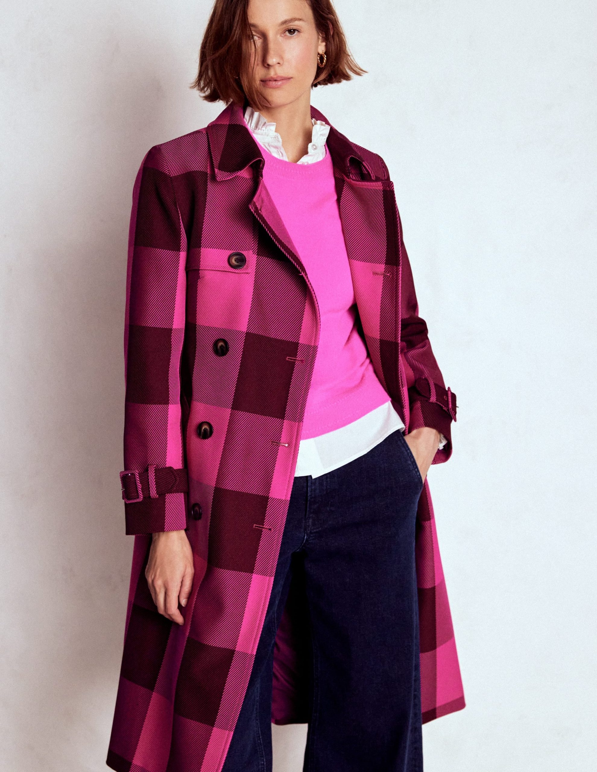 Cheltenham Trench Coat-Pink Peony. Chestnut Gingham - Image 4