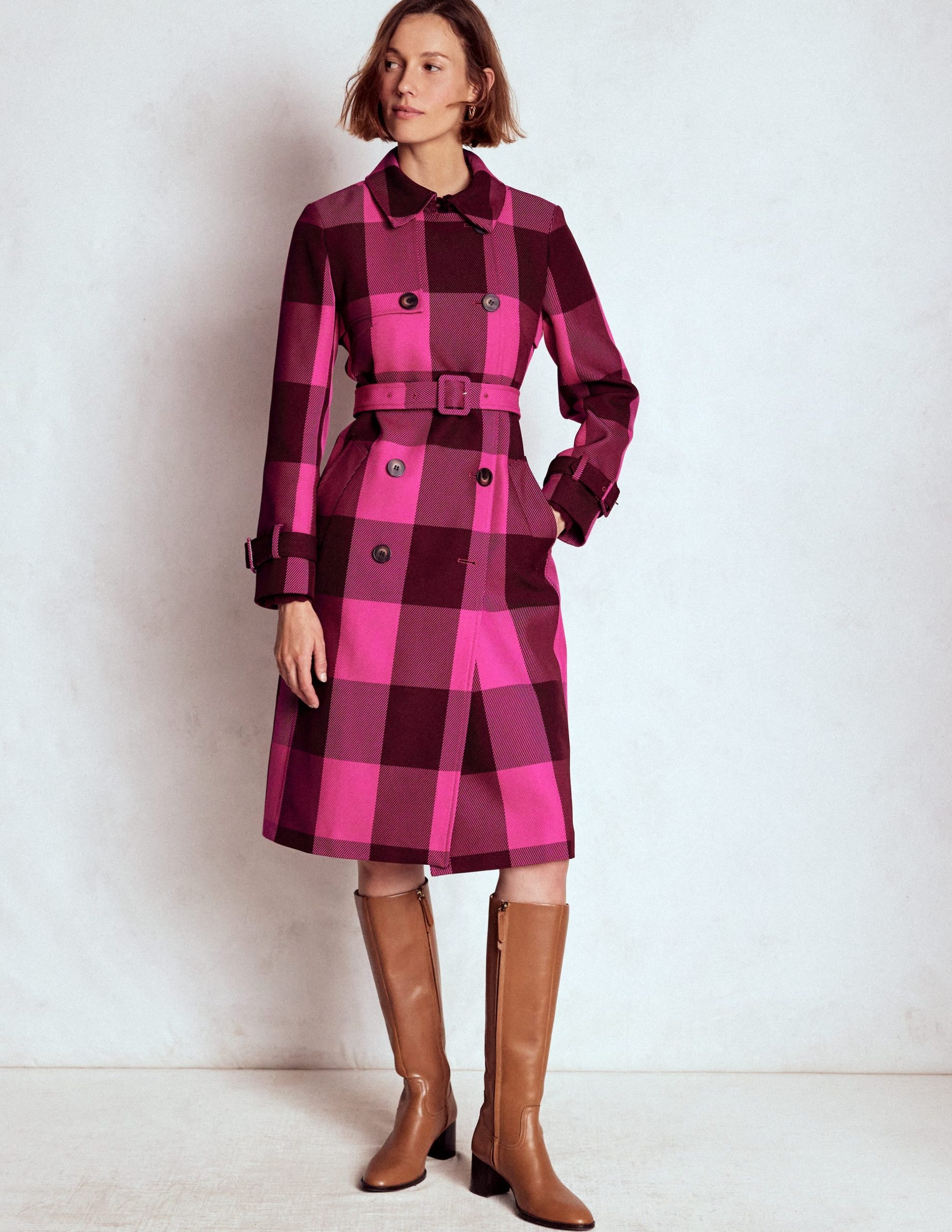 Cheltenham Trench Coat-Pink Peony. Chestnut Gingham - Image 6