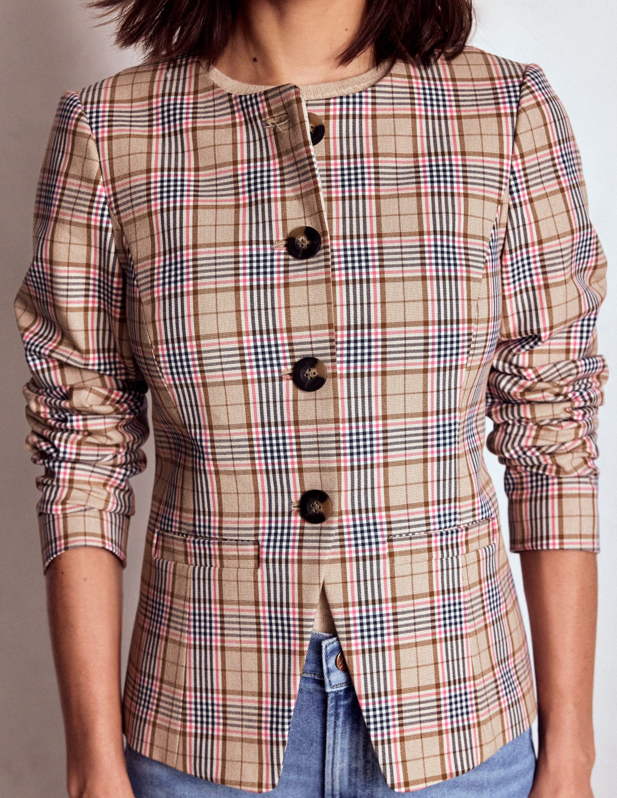 Hampstead Blazer-Brown. Pink & Navy Check - Image 2
