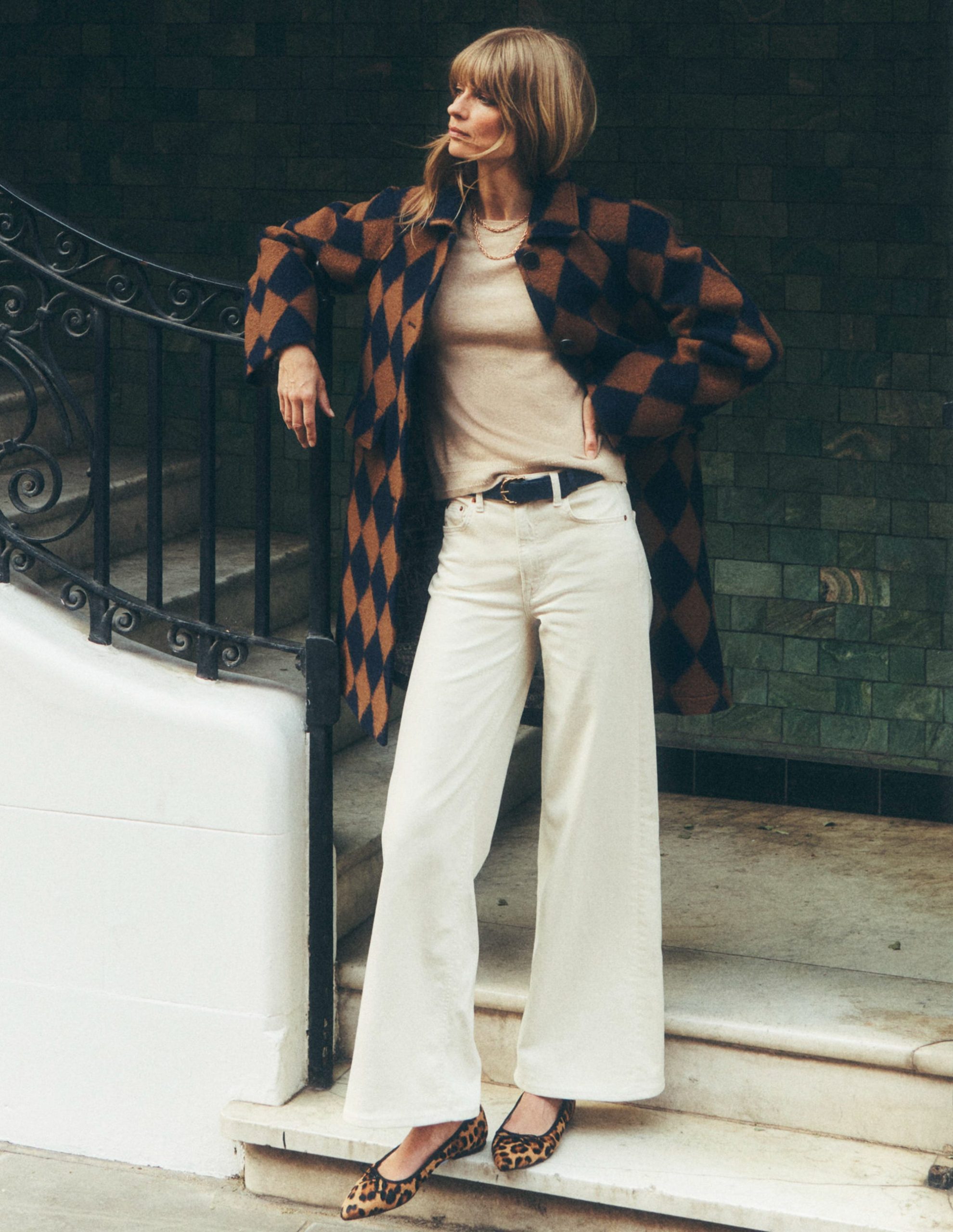 Edinburgh Swing Coat-Camel and Navy Argyle - Image 7