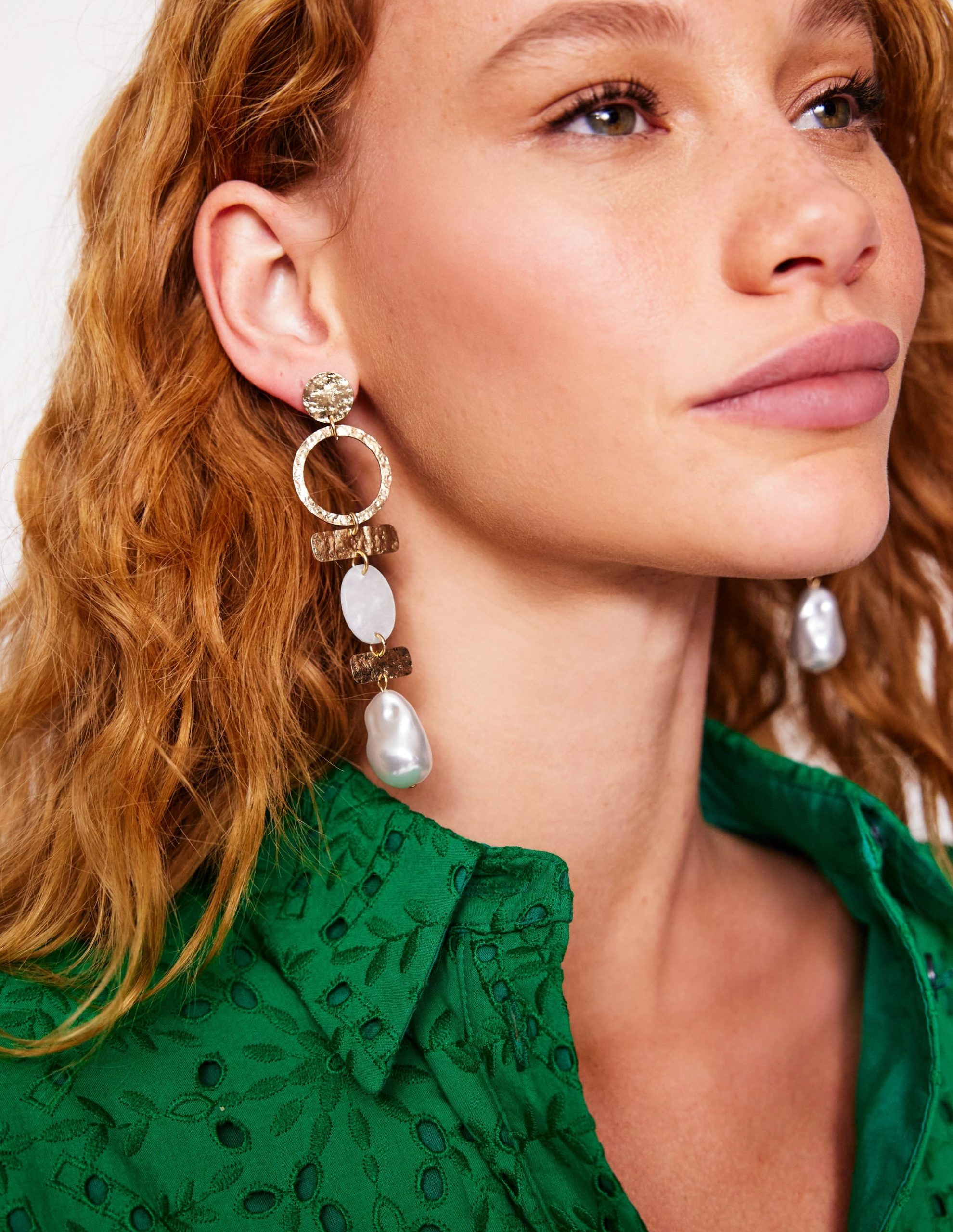 Statement Drop Earrings-Gold Colour/ Faux Pearl - Image 2