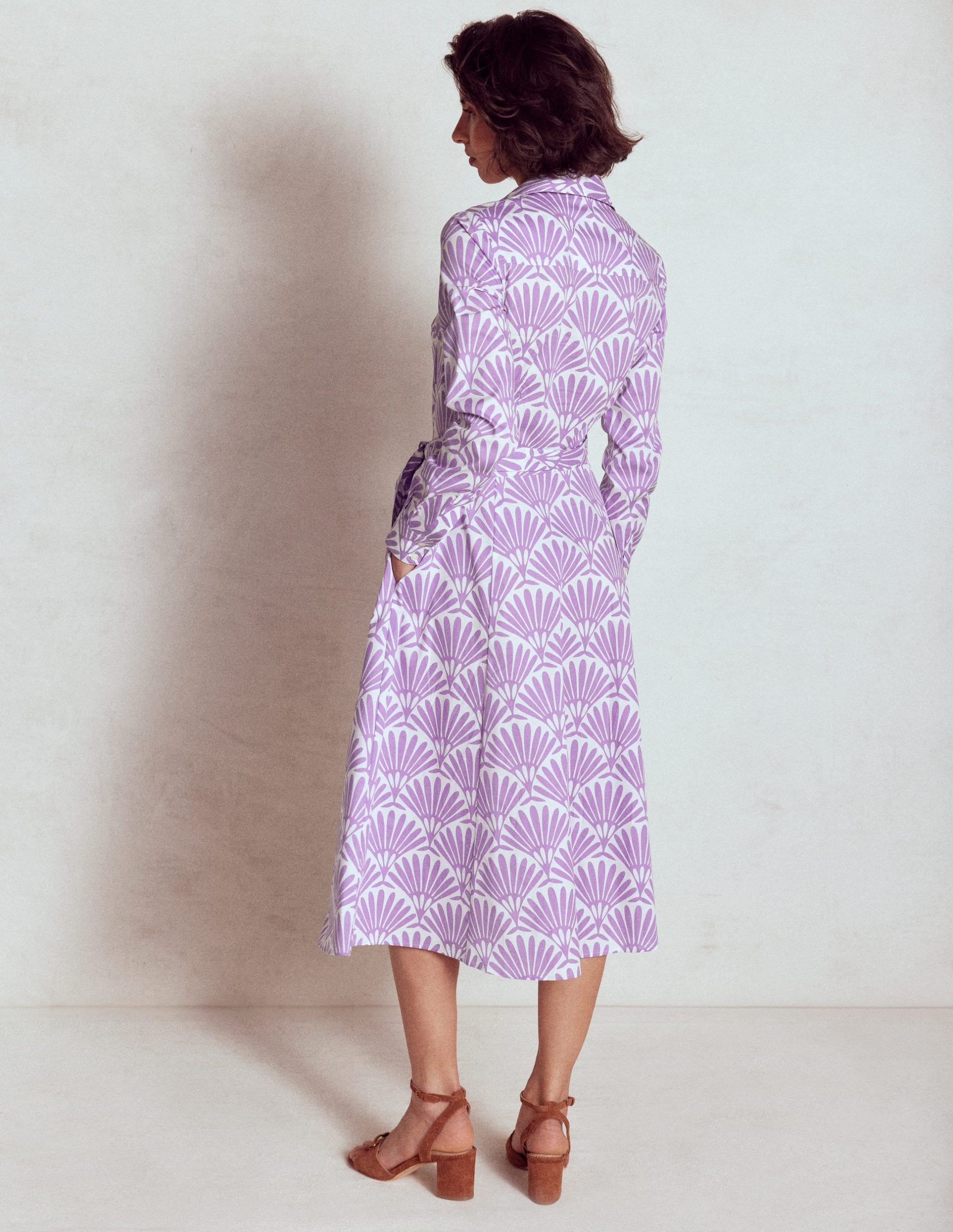 Amy Cotton Midi Shirt Dress-Pretty Violet. Deco Palm - Image 3