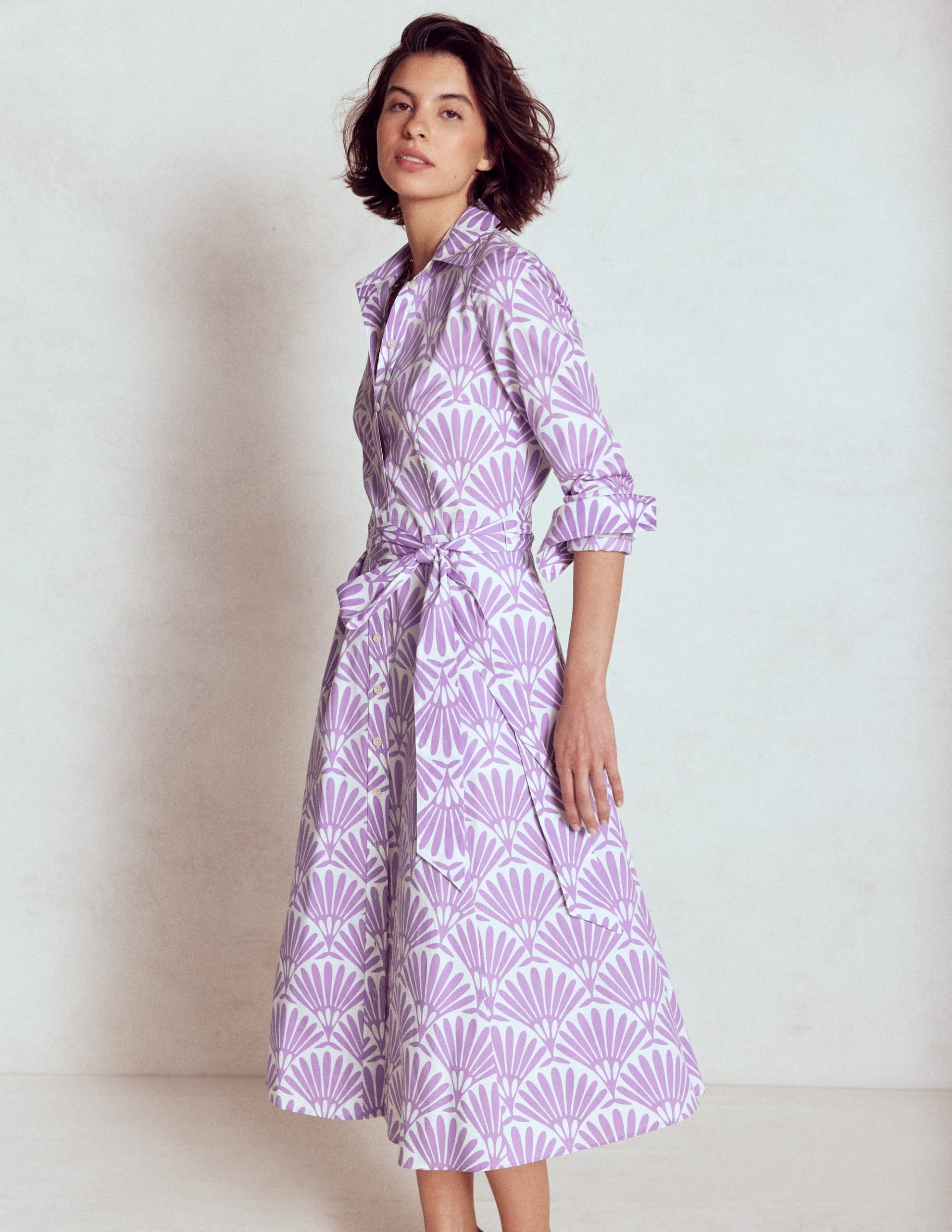 Amy Cotton Midi Shirt Dress-Pretty Violet. Deco Palm - Image 4