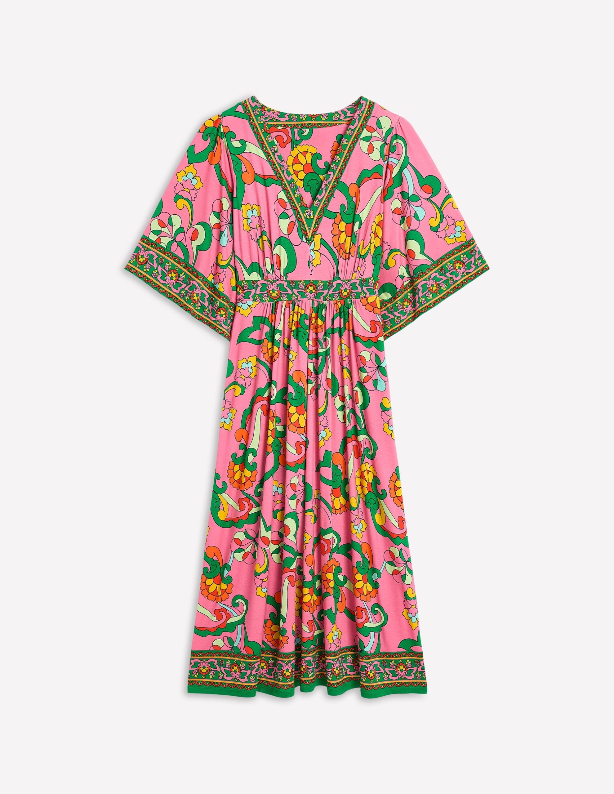 Maya Kimono Jersey Maxi Dress-Pink Rose. Foliage Trail - Image 7