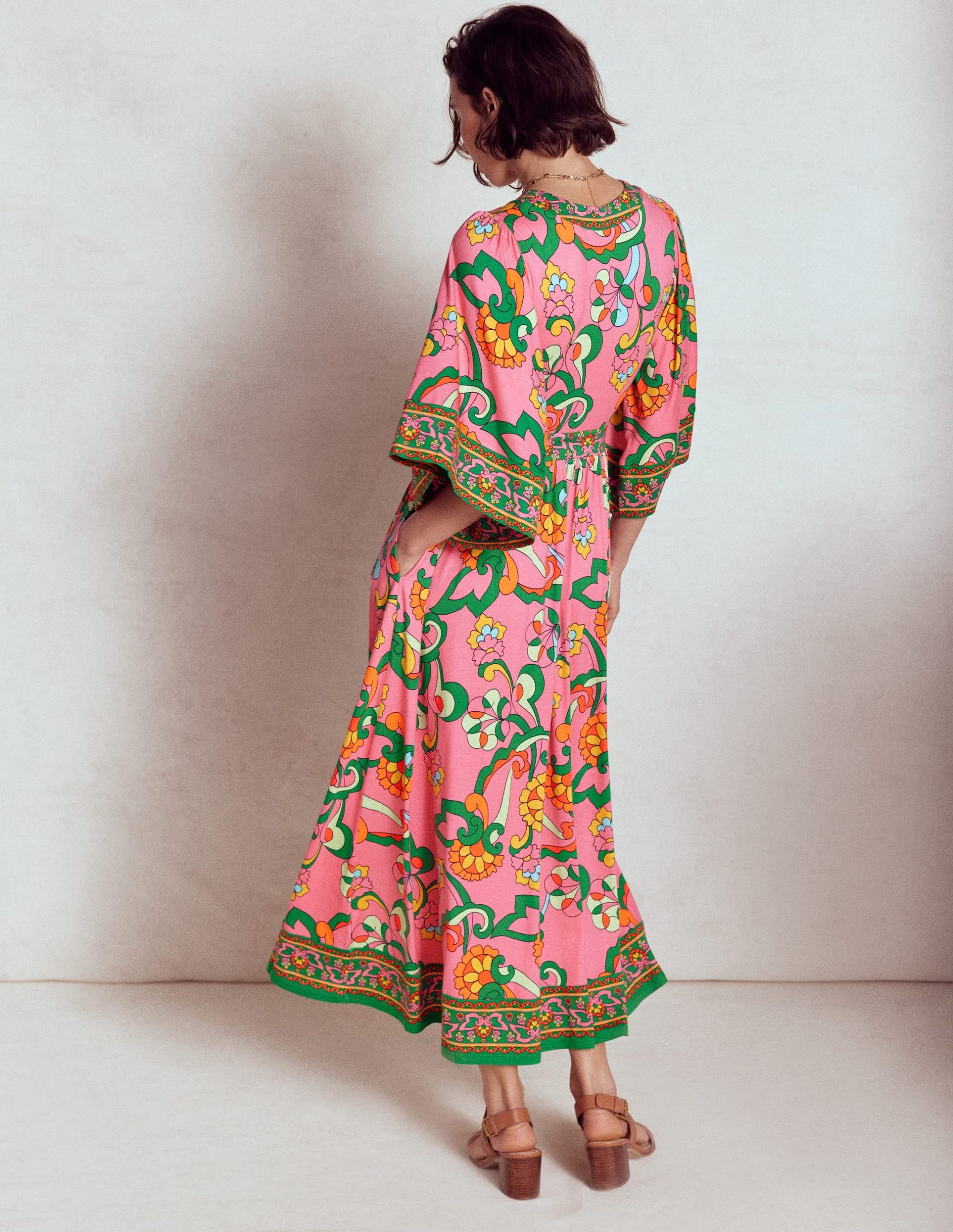 Maya Kimono Jersey Maxi Dress-Pink Rose. Foliage Trail - Image 5