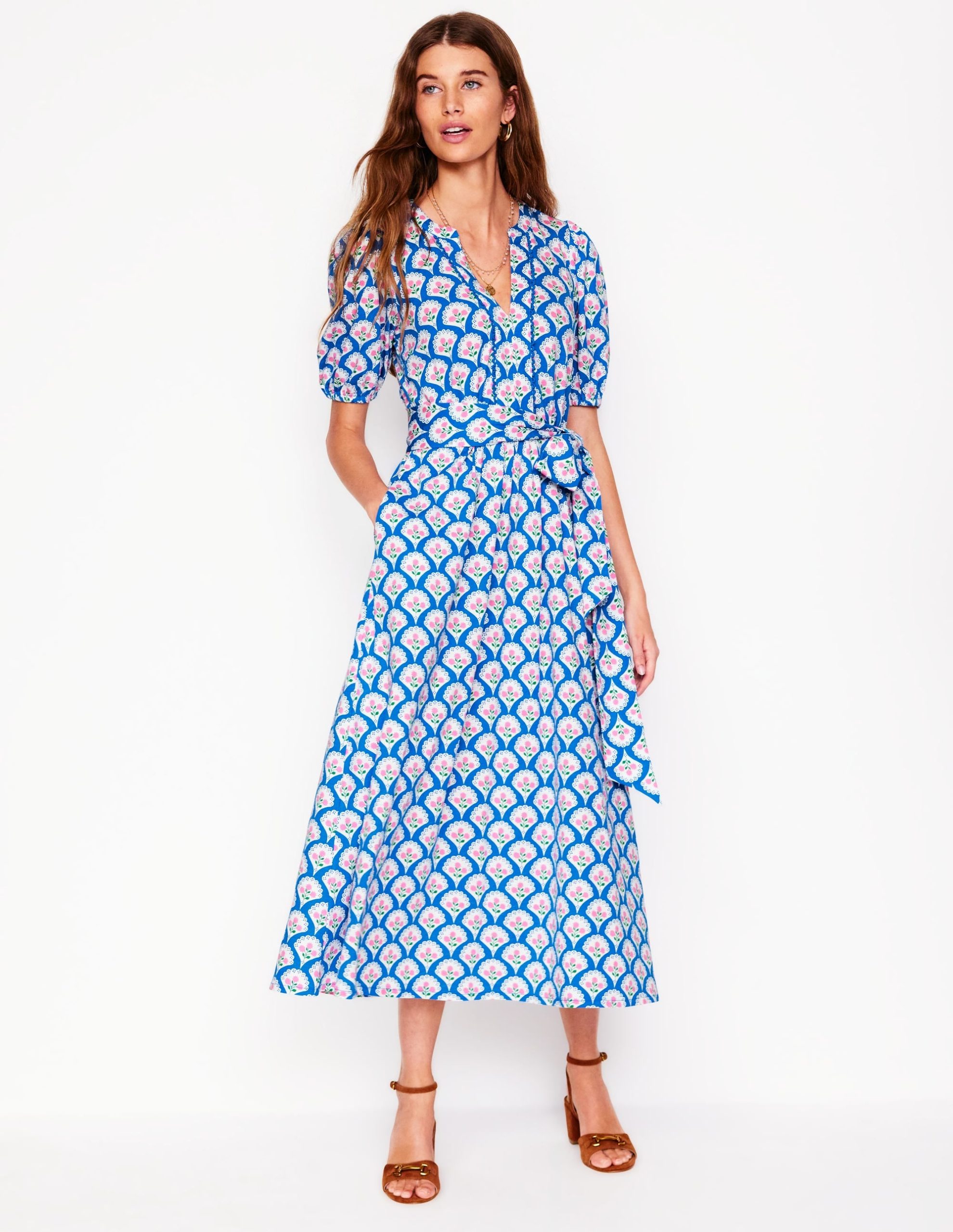 Sofia Trim Jersey Midi Dress-Bright Blue. Blossom Terrace