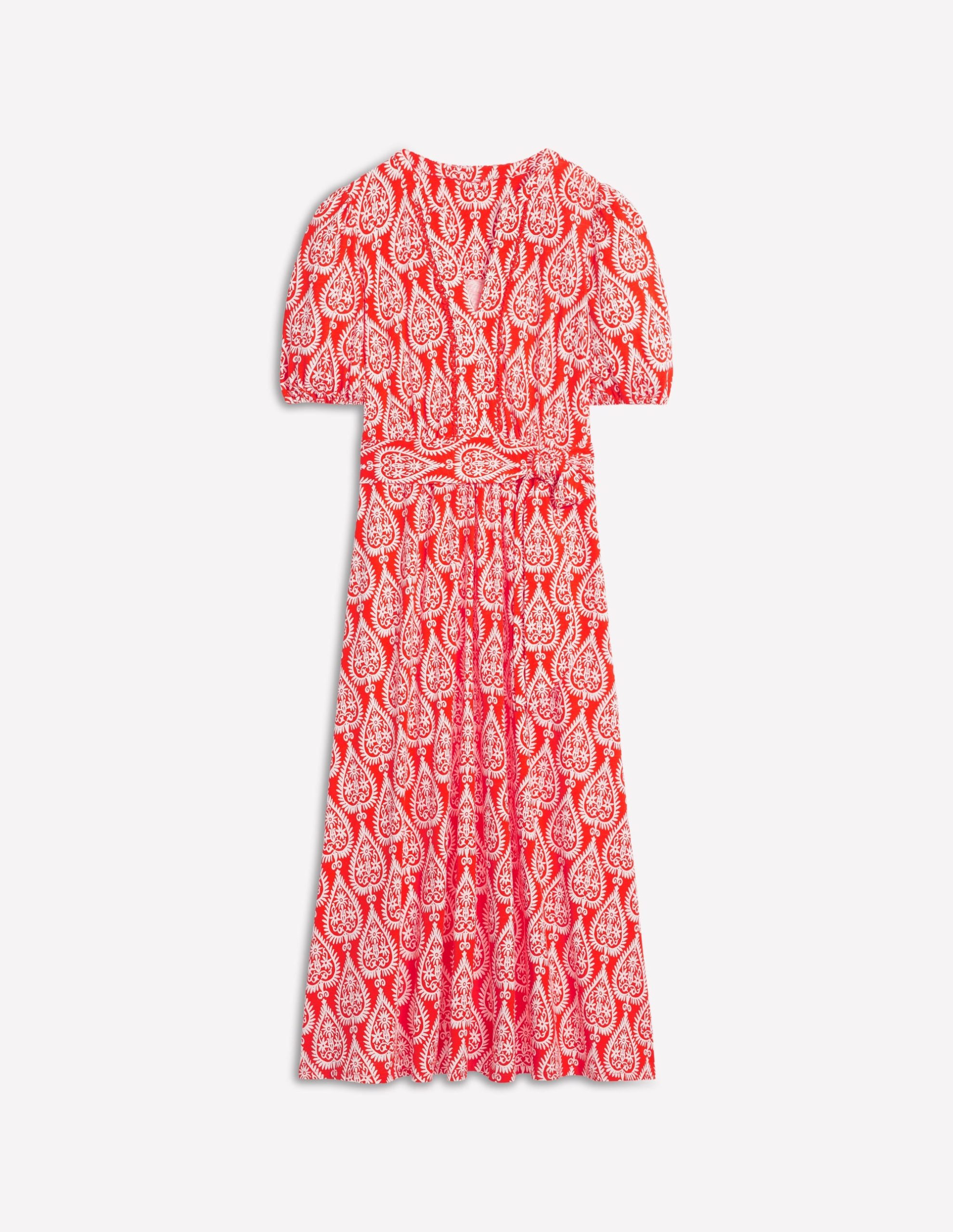 Sofia Trim Jersey Midi Dress-Firecracker Red. Ornate Geo - Image 6