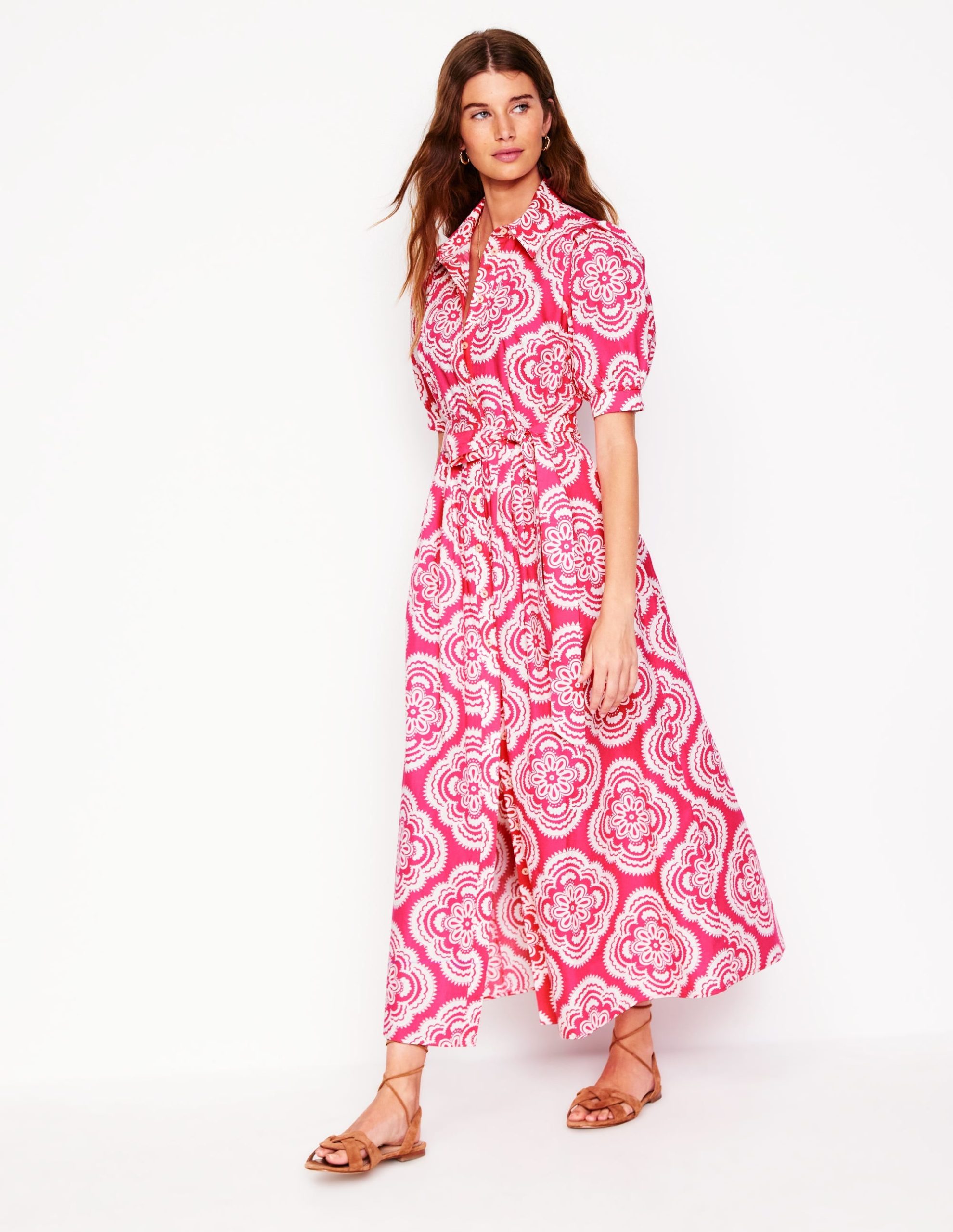 Alexa Maxi Shirt Dress-Pink Peony. Botanic Blush