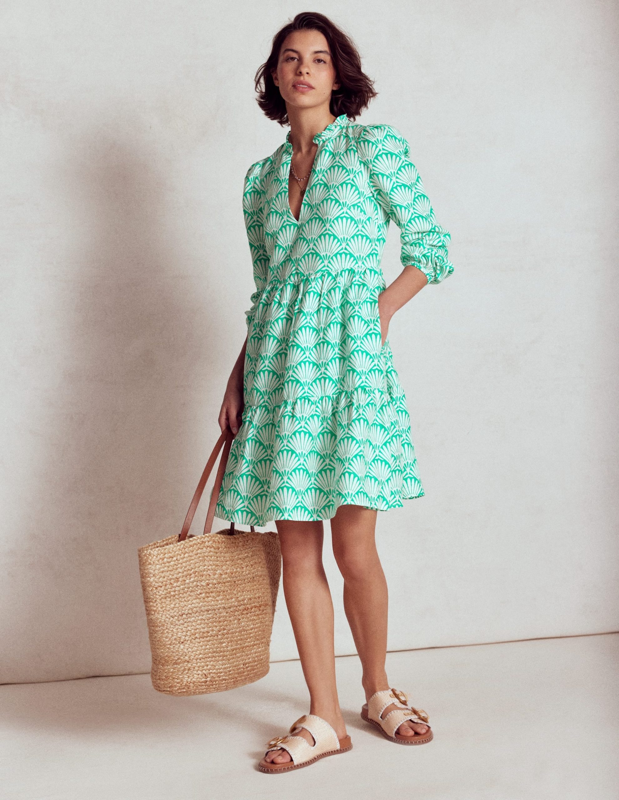 Esme Linen Mini Dress-Aquamarine Blue. Deco Palm