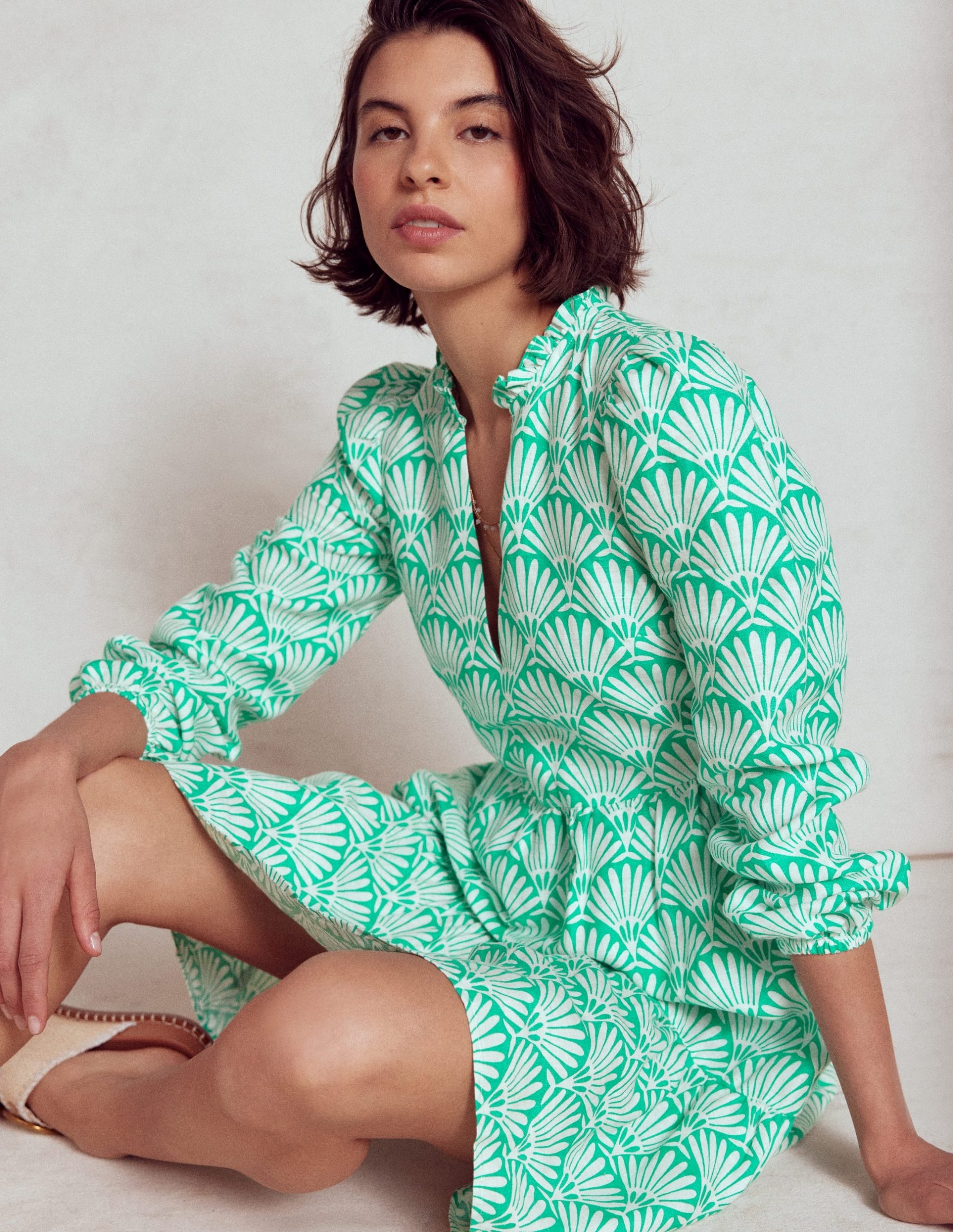 Esme Linen Mini Dress-Aquamarine Blue. Deco Palm - Image 5