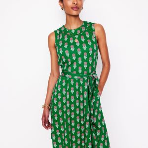Mila Trim Short Jersey Dress-Rich Emerald. Dahlia Sprig