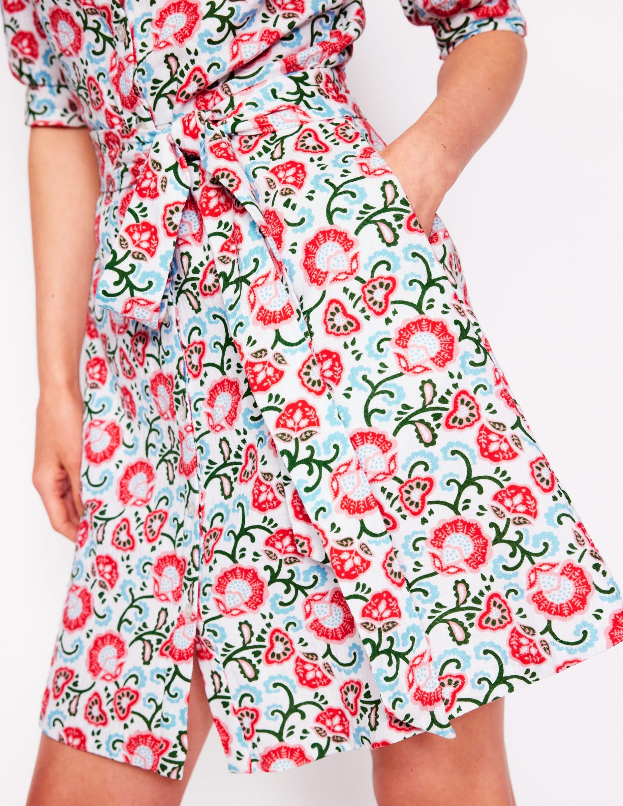 Ada Double Cloth Short Dress-Ivory. Garden Vine - Image 2