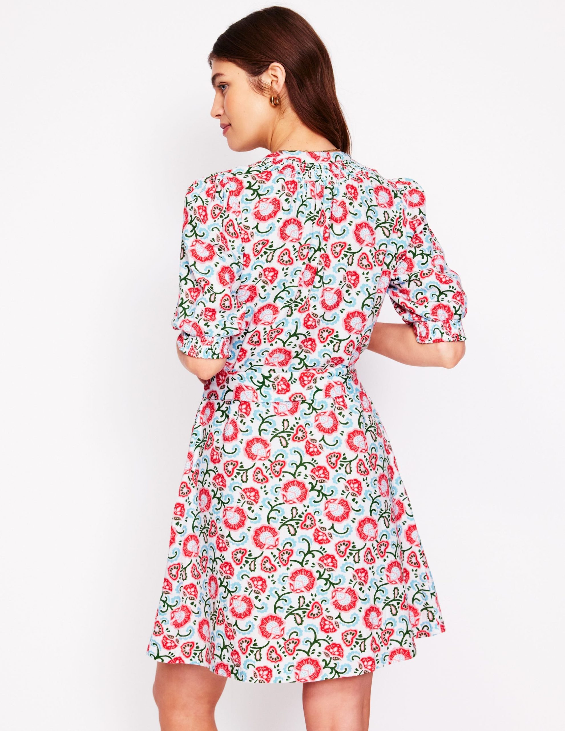 Ada Double Cloth Short Dress-Ivory. Garden Vine - Image 3