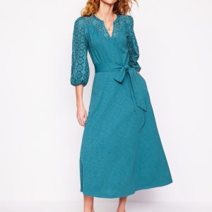 Eden Broderie Jersey Dress-Waterfall Blue