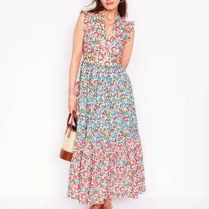 Wren Tiered Midi Dress-Ivory. Garden Vine