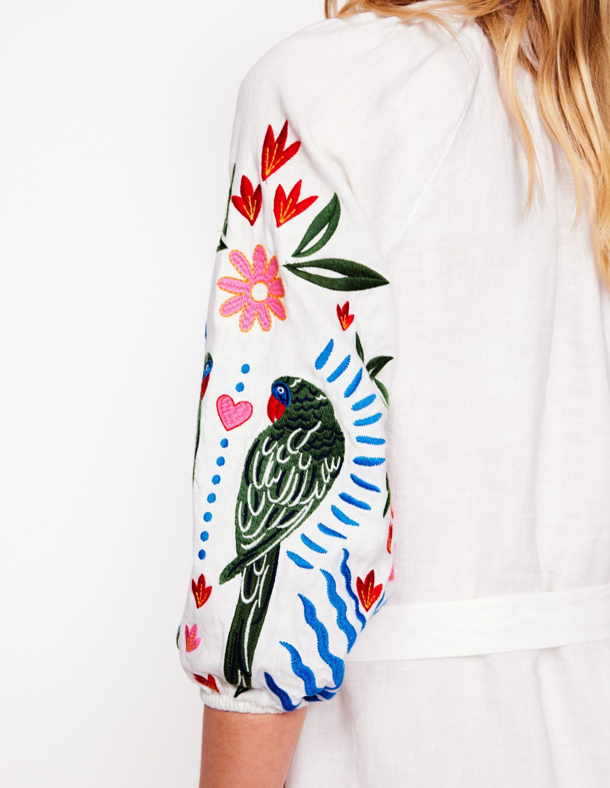 Embroidered Linen Tassel Dress-Ivory - Image 2