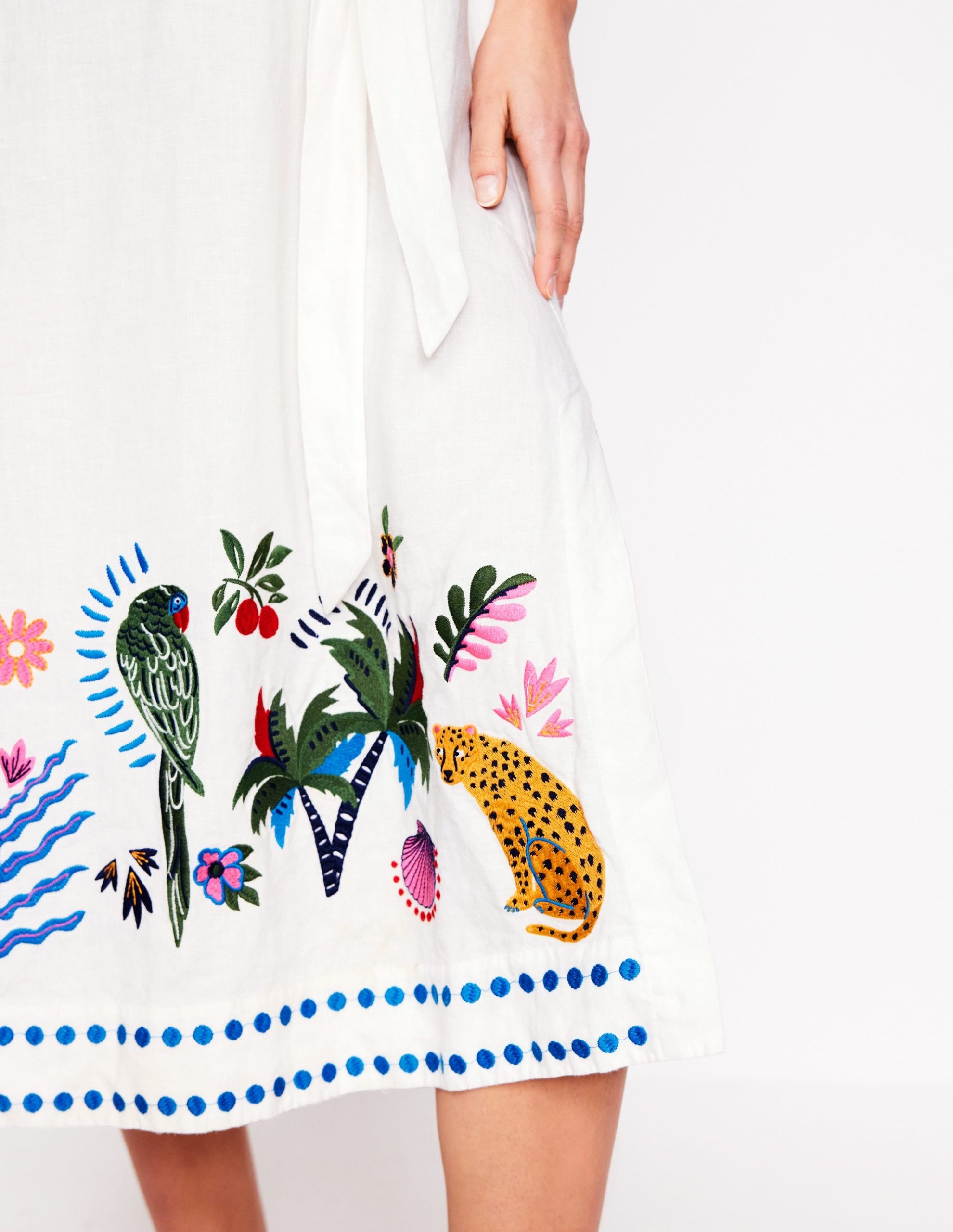 Embroidered Linen Tassel Dress-Ivory - Image 5