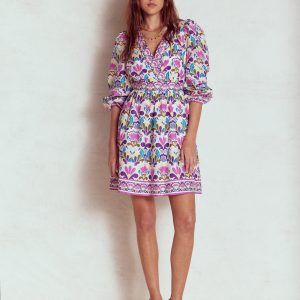 Mya Cotton Short Dress-Royal Purple. Freesia Stamp