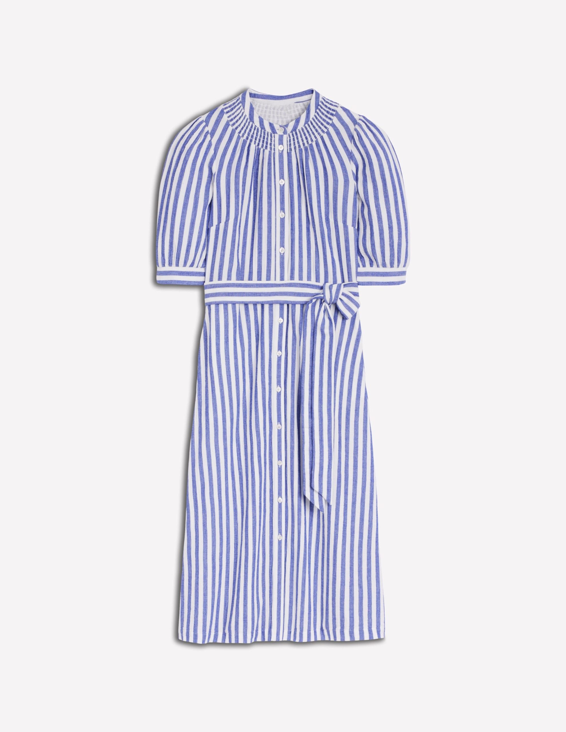 Ada Double Cloth Midi Dress-Bright Blue Stripe - Image 6