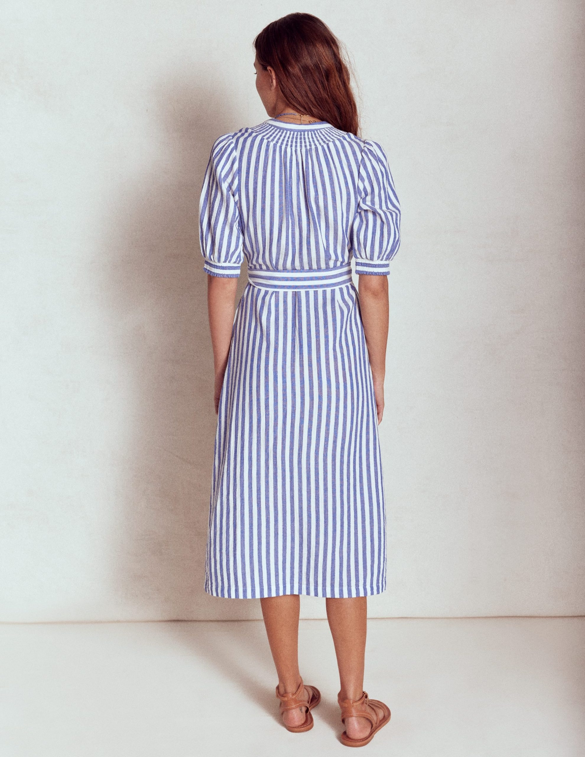 Ada Double Cloth Midi Dress-Bright Blue Stripe - Image 4