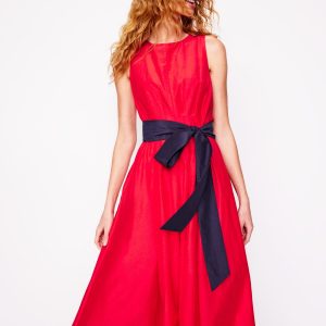 Pleated Sleeveless Dress-Poppy Red