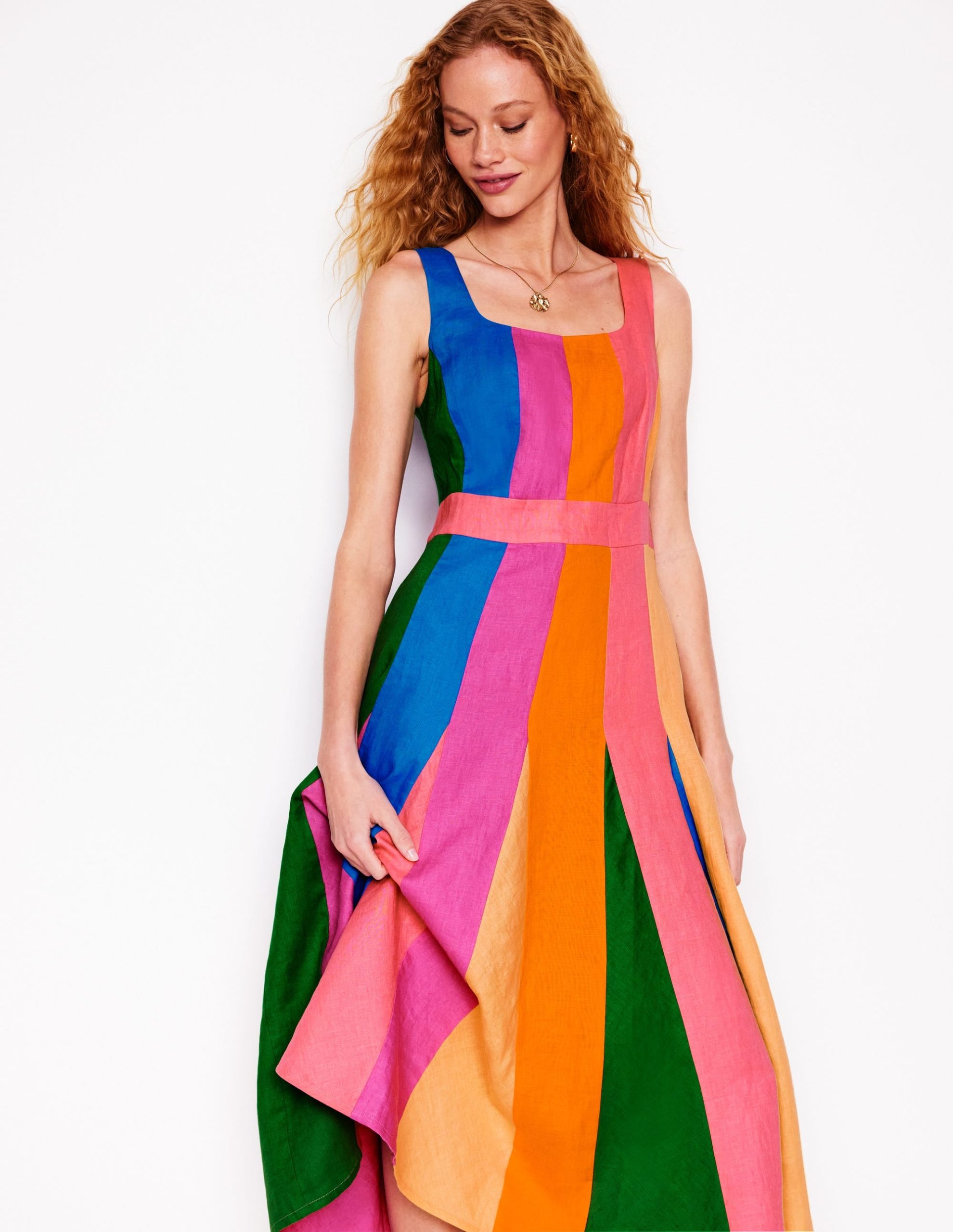 Seam Detail Fit & Flare Dress-Multi Colourblock