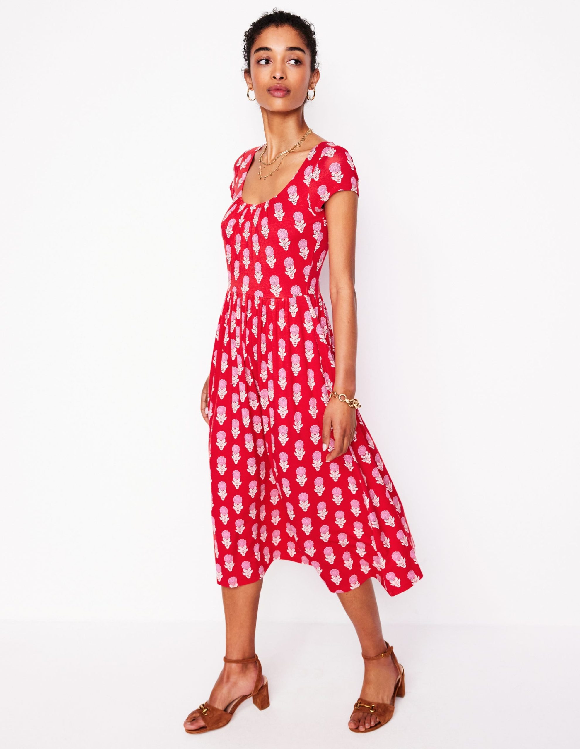 Samantha Scoop Jersey Dress-Poppy Red. Dahlia Sprig - Image 4