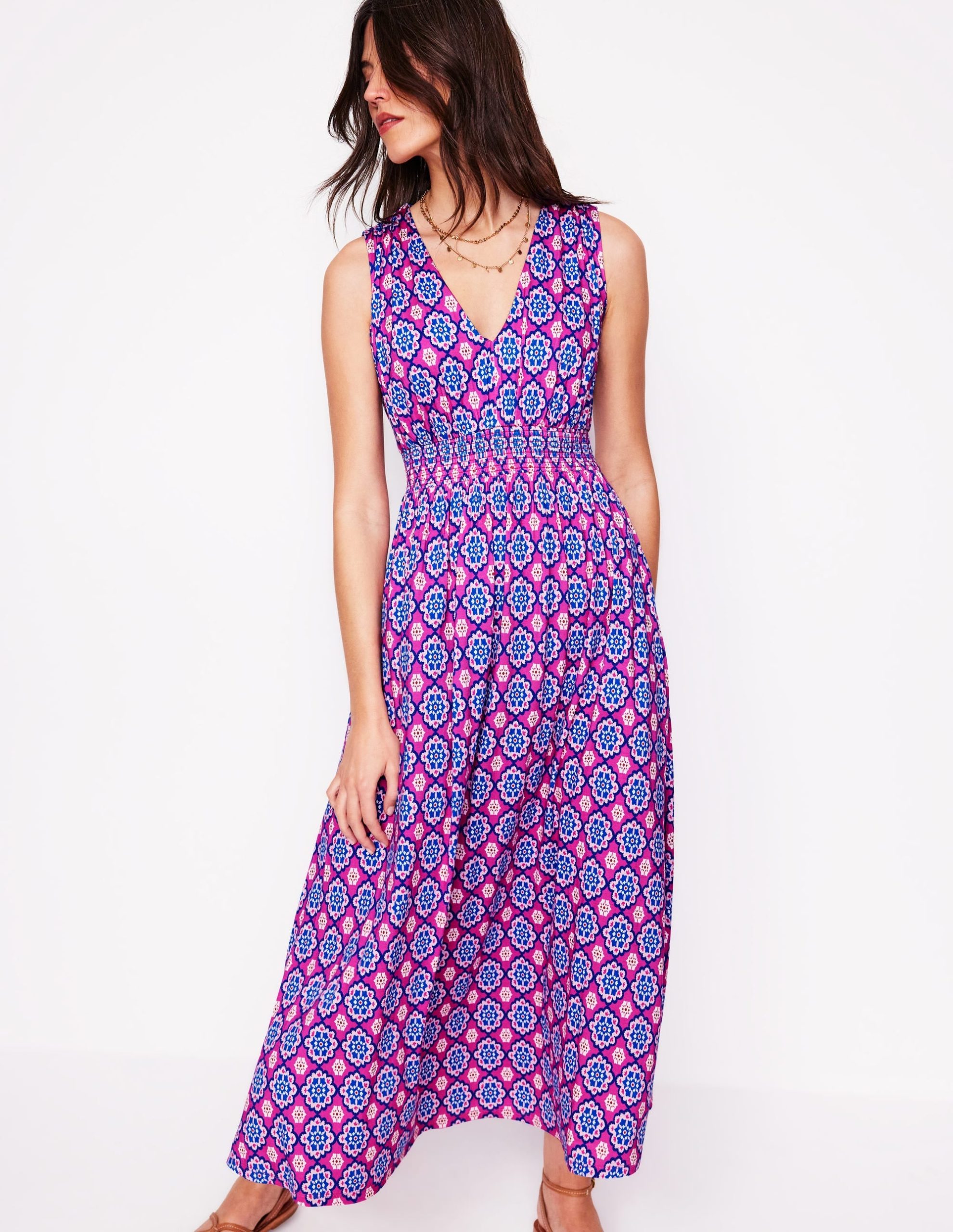 Paloma Jersey Maxi Dress-Cosmos Pink. Bloom Geo