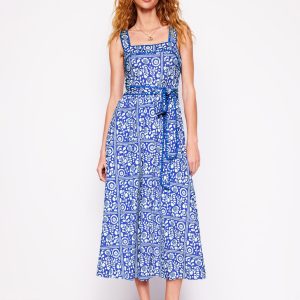 Square Neck Seam Midi Dress-Gallery Blue. Vine Tile
