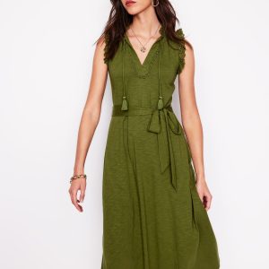 Aria Broderie Trim Midi Dress-Deep Olive