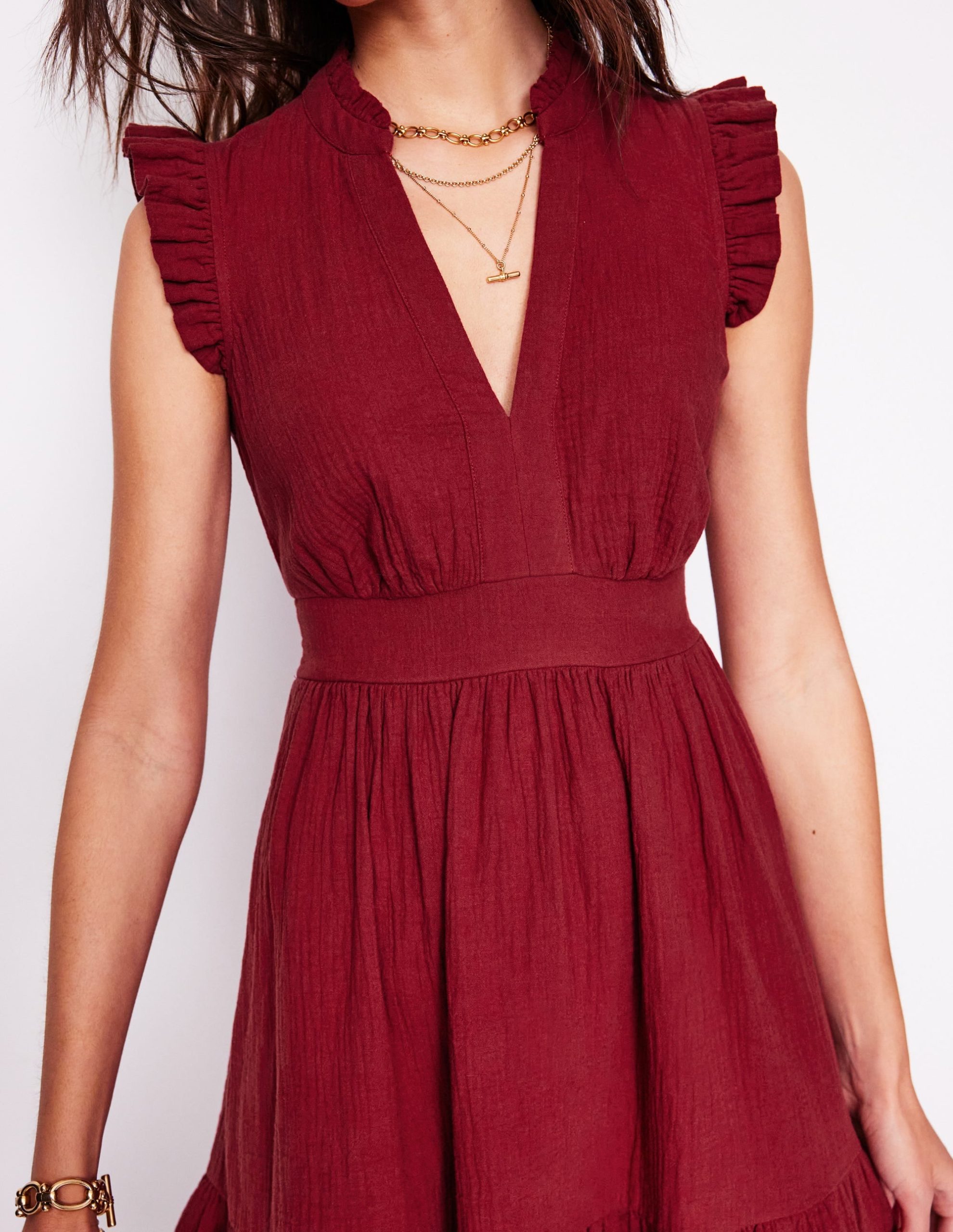 Wren Double Cloth Short Dress-Garnet Red - Image 2