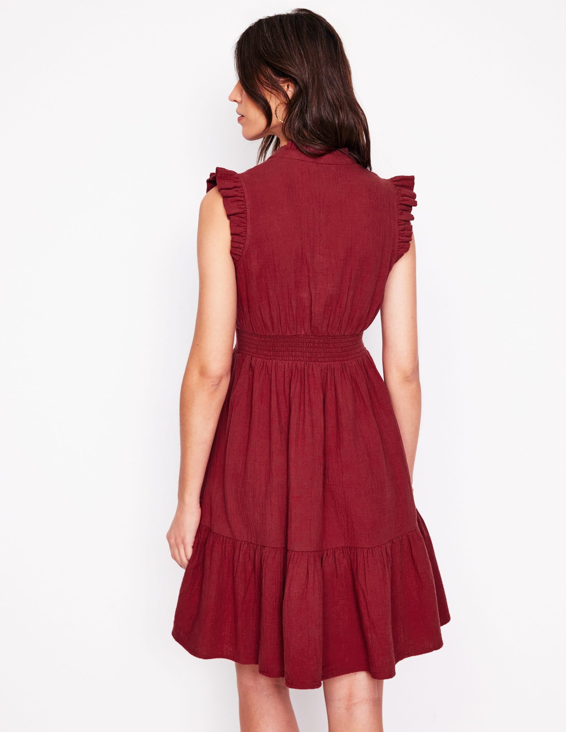 Wren Double Cloth Short Dress-Garnet Red - Image 3