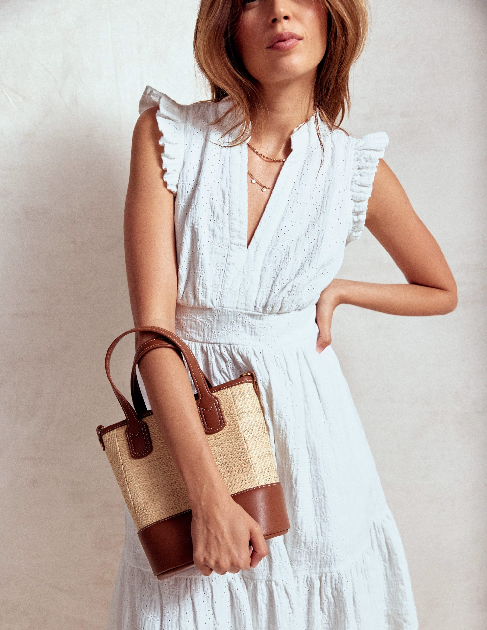 Wren Double Cloth Short Dress-White - Image 3