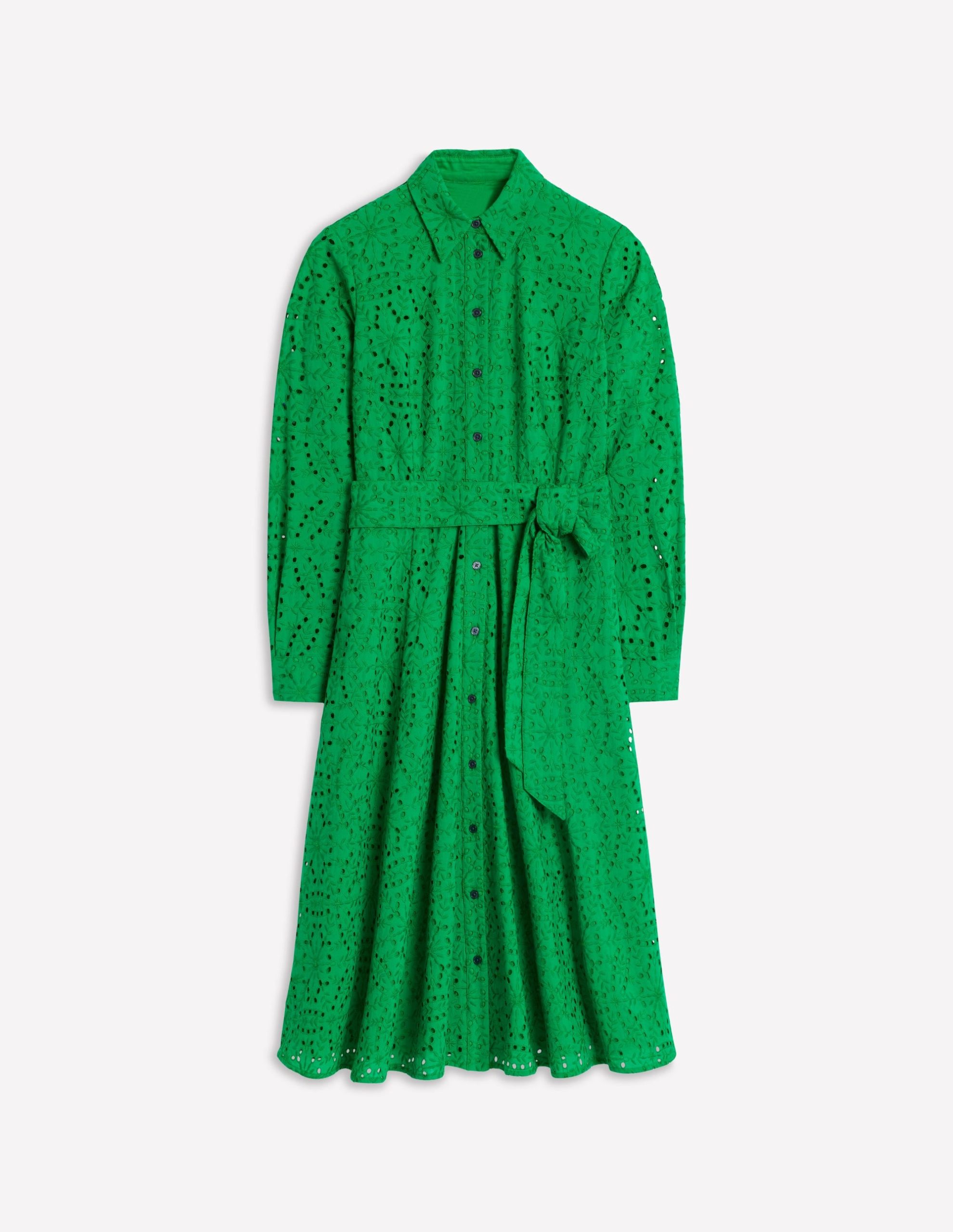 Amy Broderie Midi Shirt Dress-Rich Emerald - Image 6
