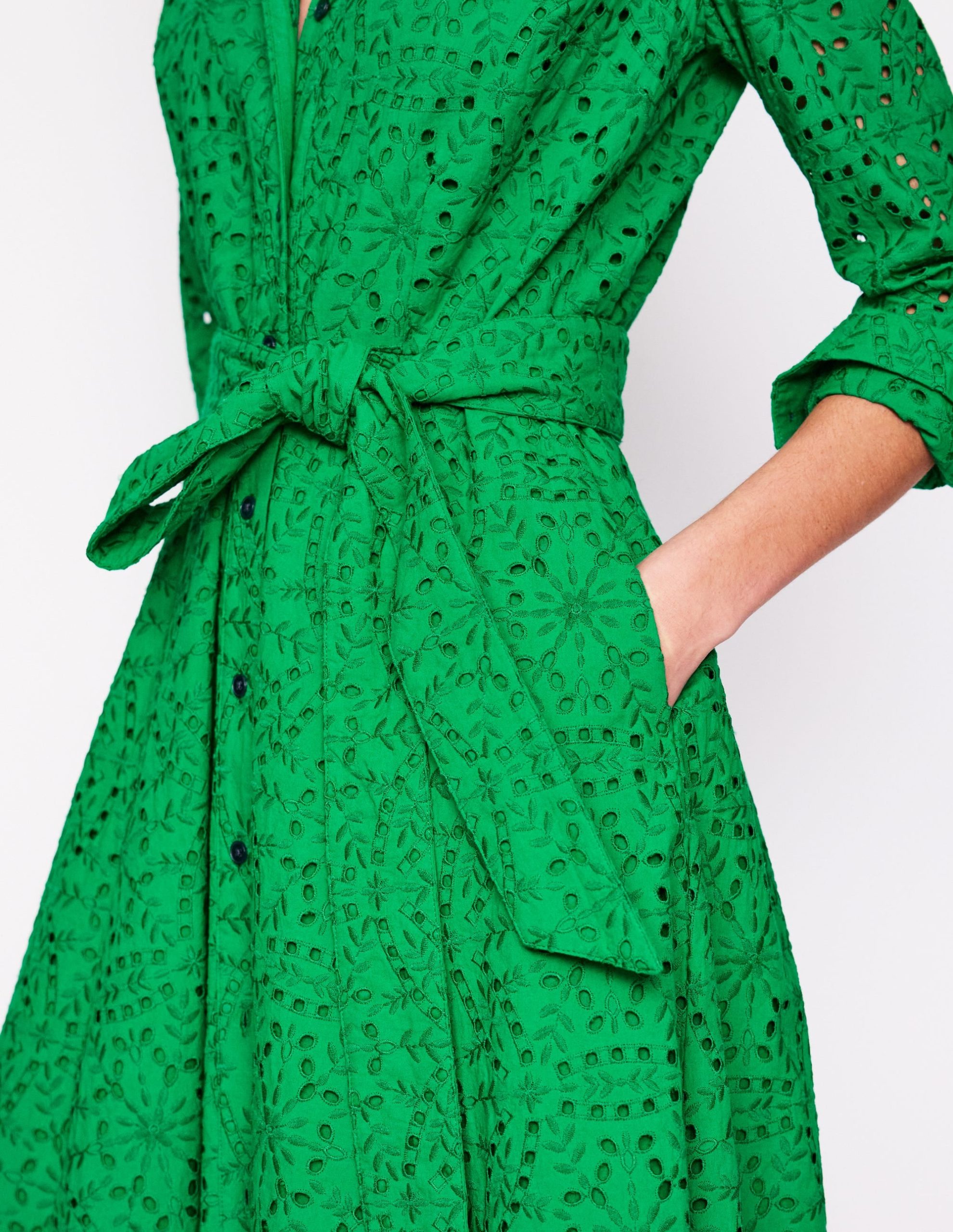 Amy Broderie Midi Shirt Dress-Rich Emerald - Image 2