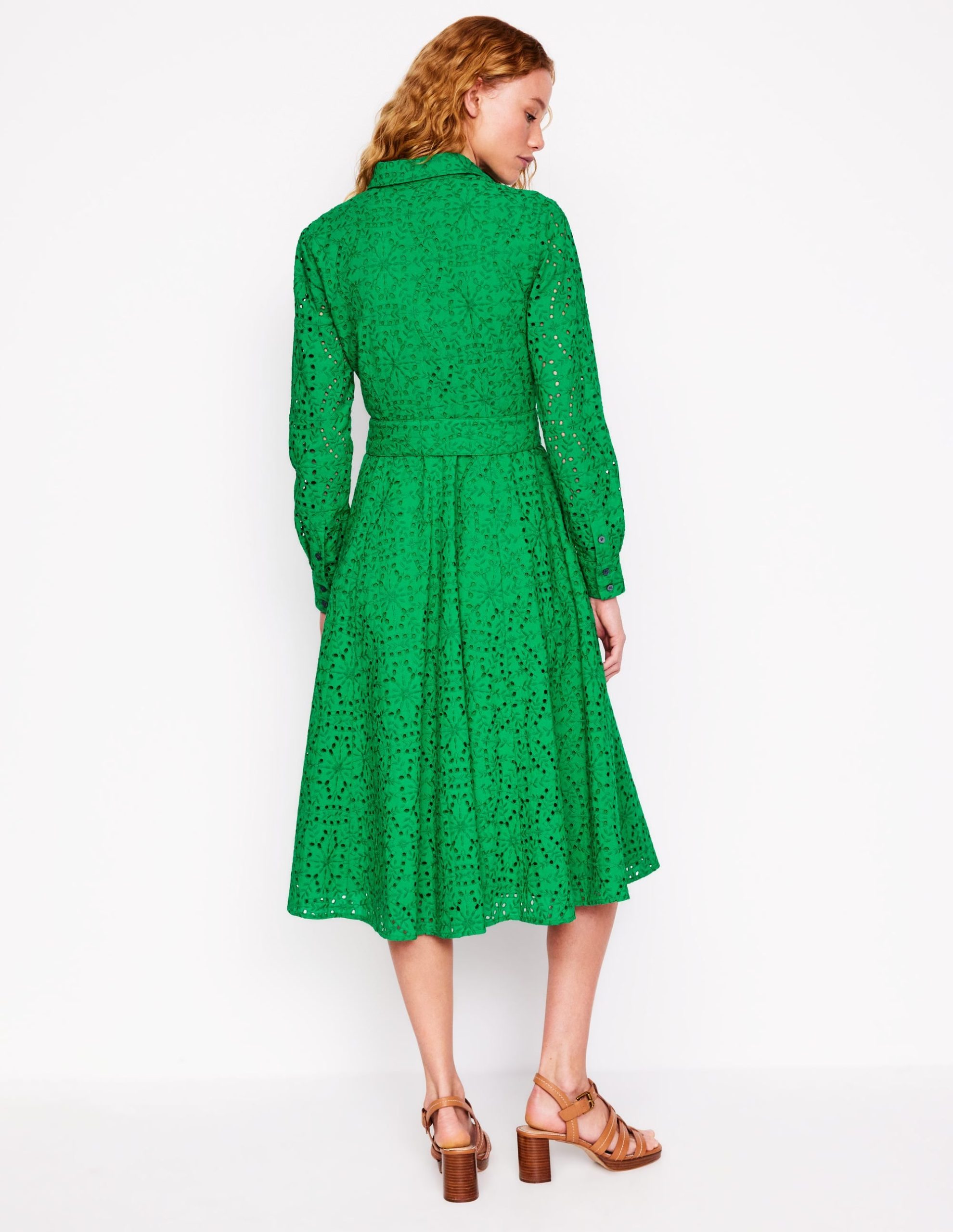 Amy Broderie Midi Shirt Dress-Rich Emerald - Image 3