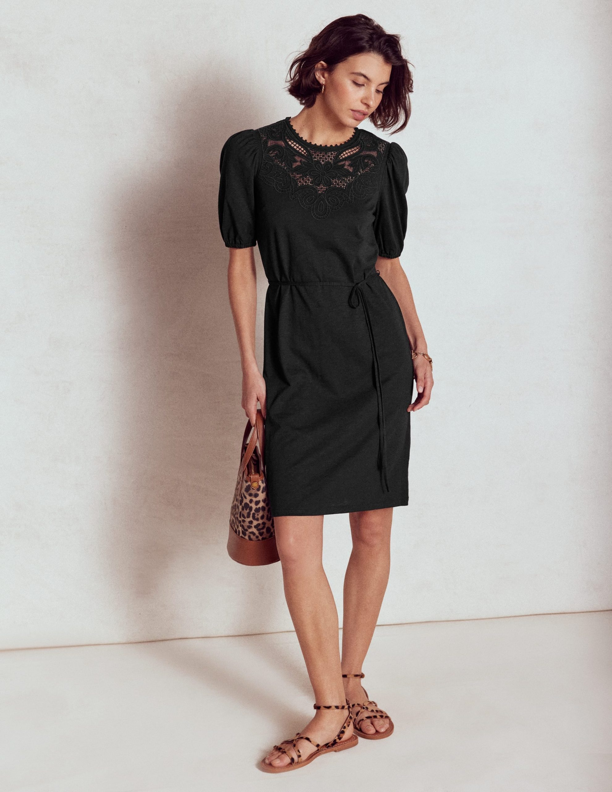 Cutwork Detail Short Dress-Black - Image 4