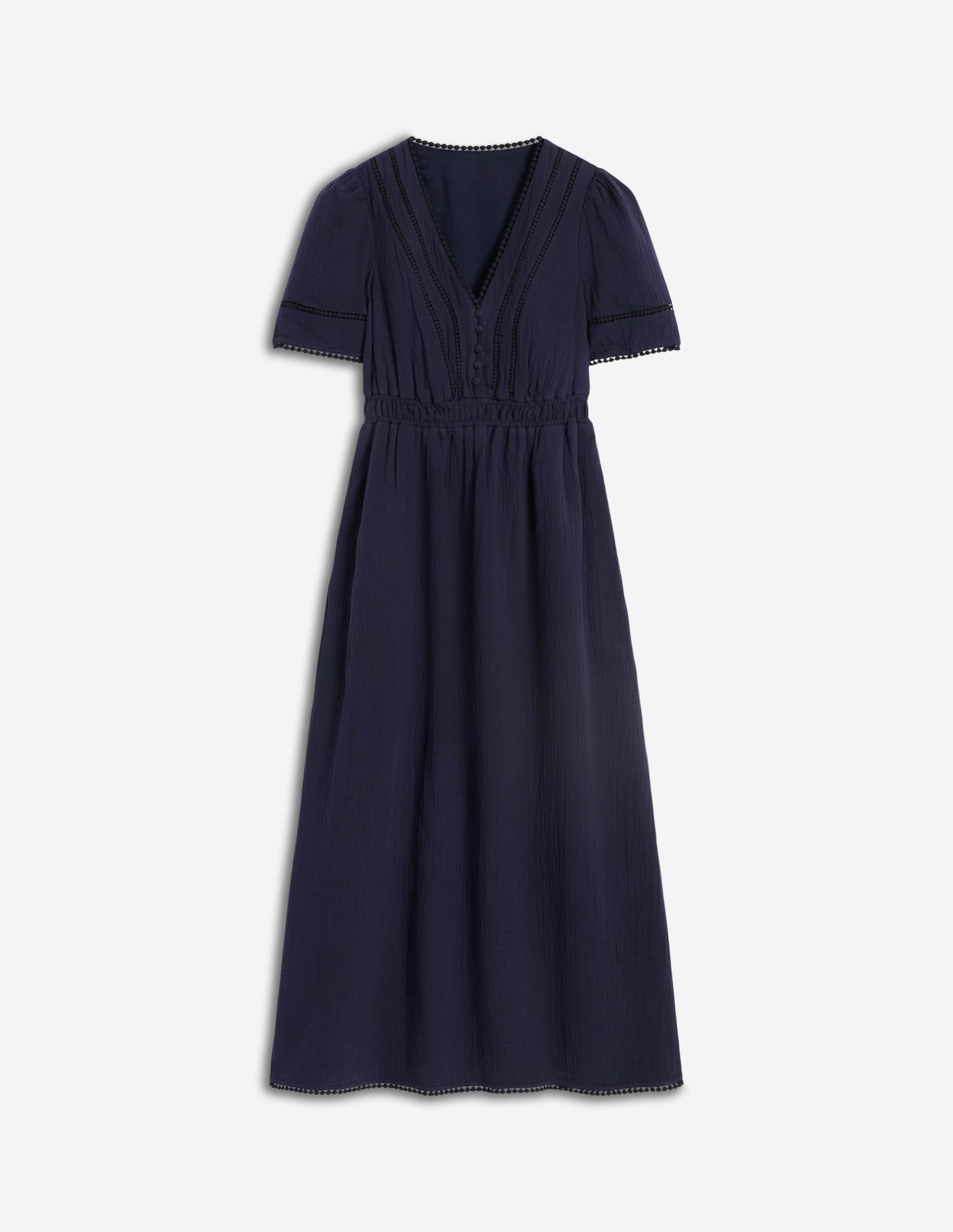 Trim Double Cloth Dress-Navy - Image 5