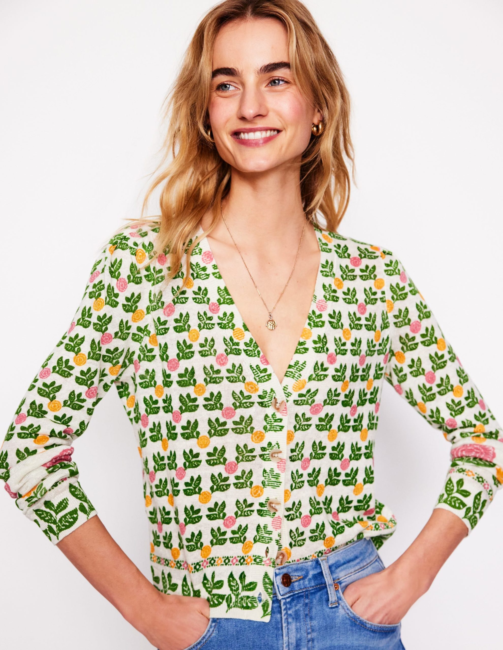 Liv V-Neck Linen Cardigan-Warm Ivory. Dahlia Garden - Image 2