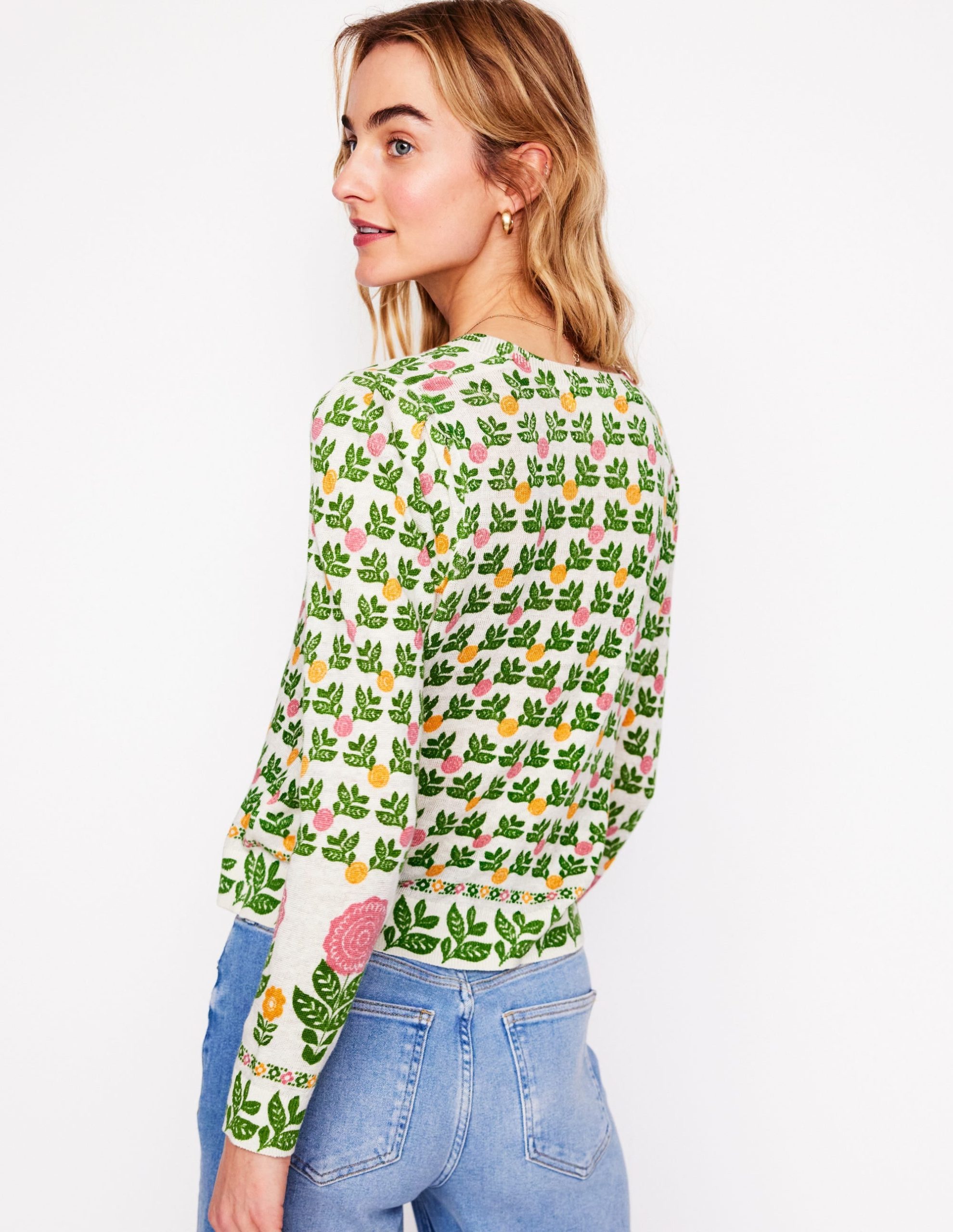 Liv V-Neck Linen Cardigan-Warm Ivory. Dahlia Garden - Image 4