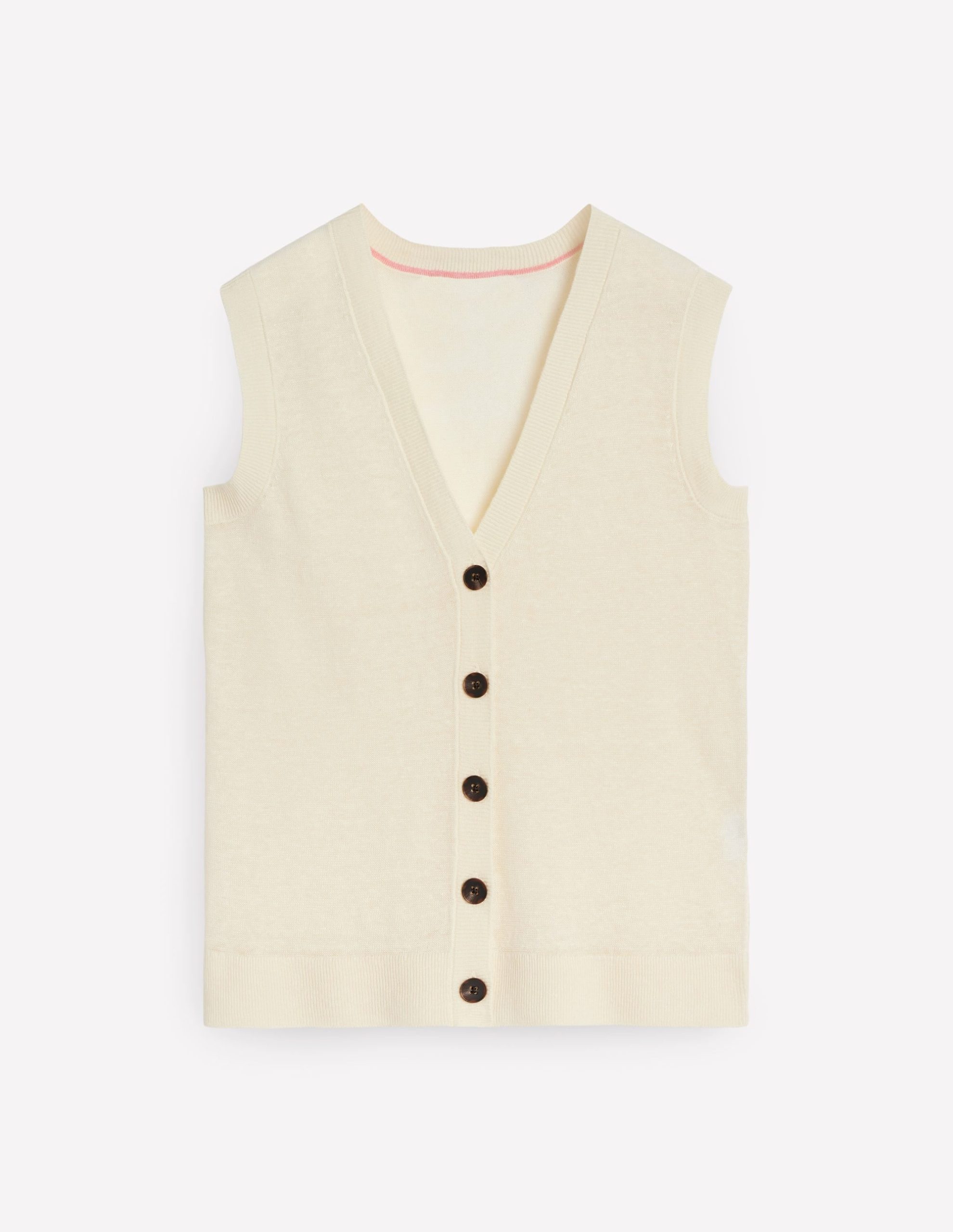 V-Neck Linen Waistcoat-Warm Ivory - Image 6