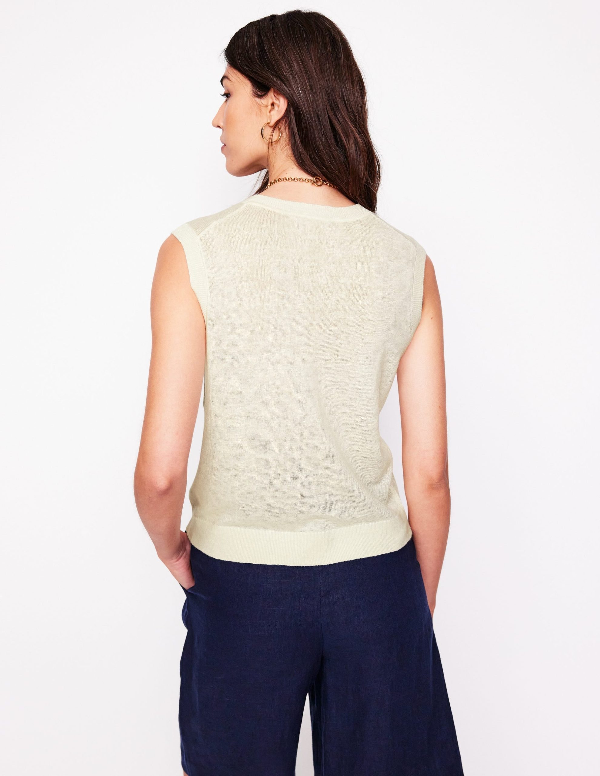V-Neck Linen Waistcoat-Warm Ivory - Image 3